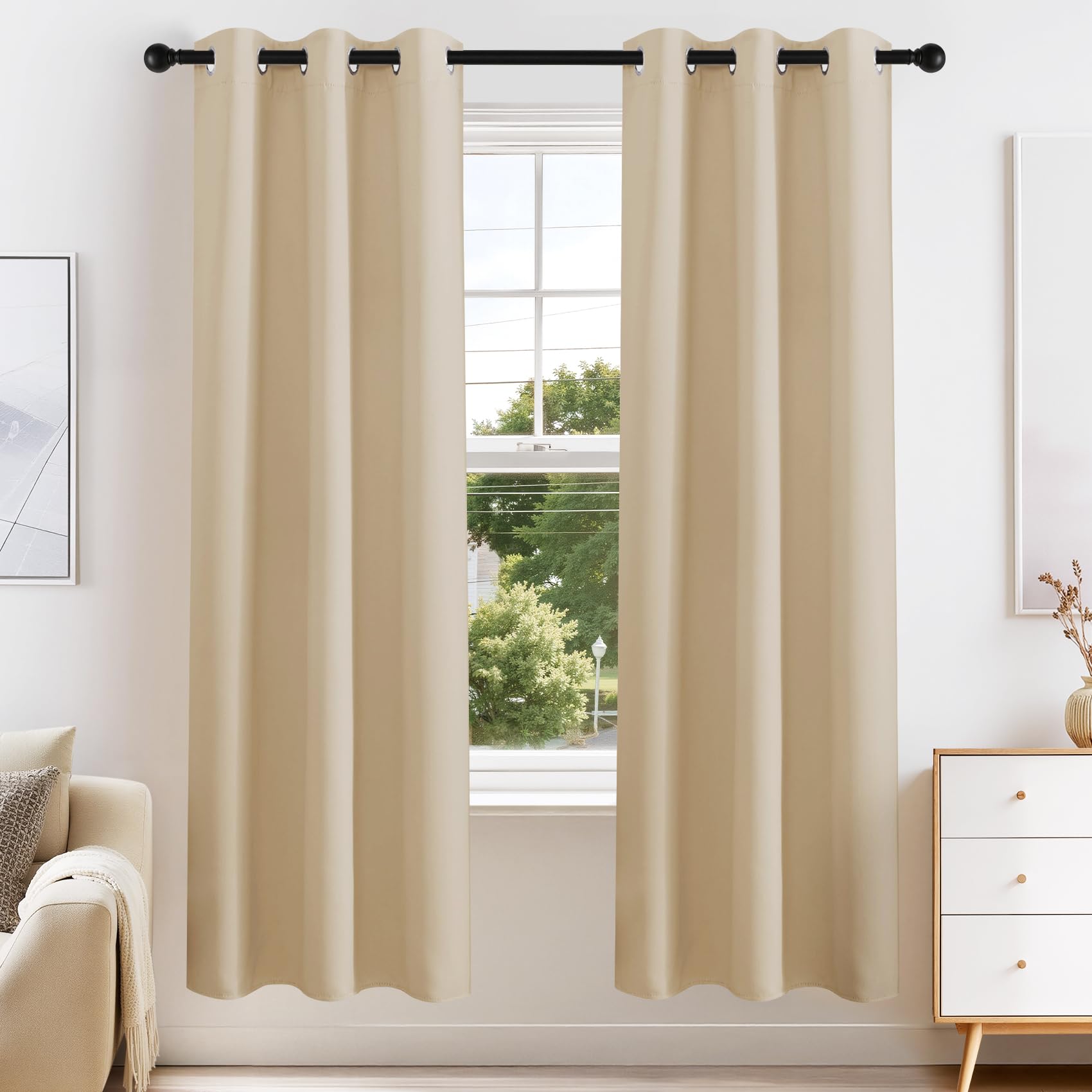 Beige Window Curtains (2 Count)