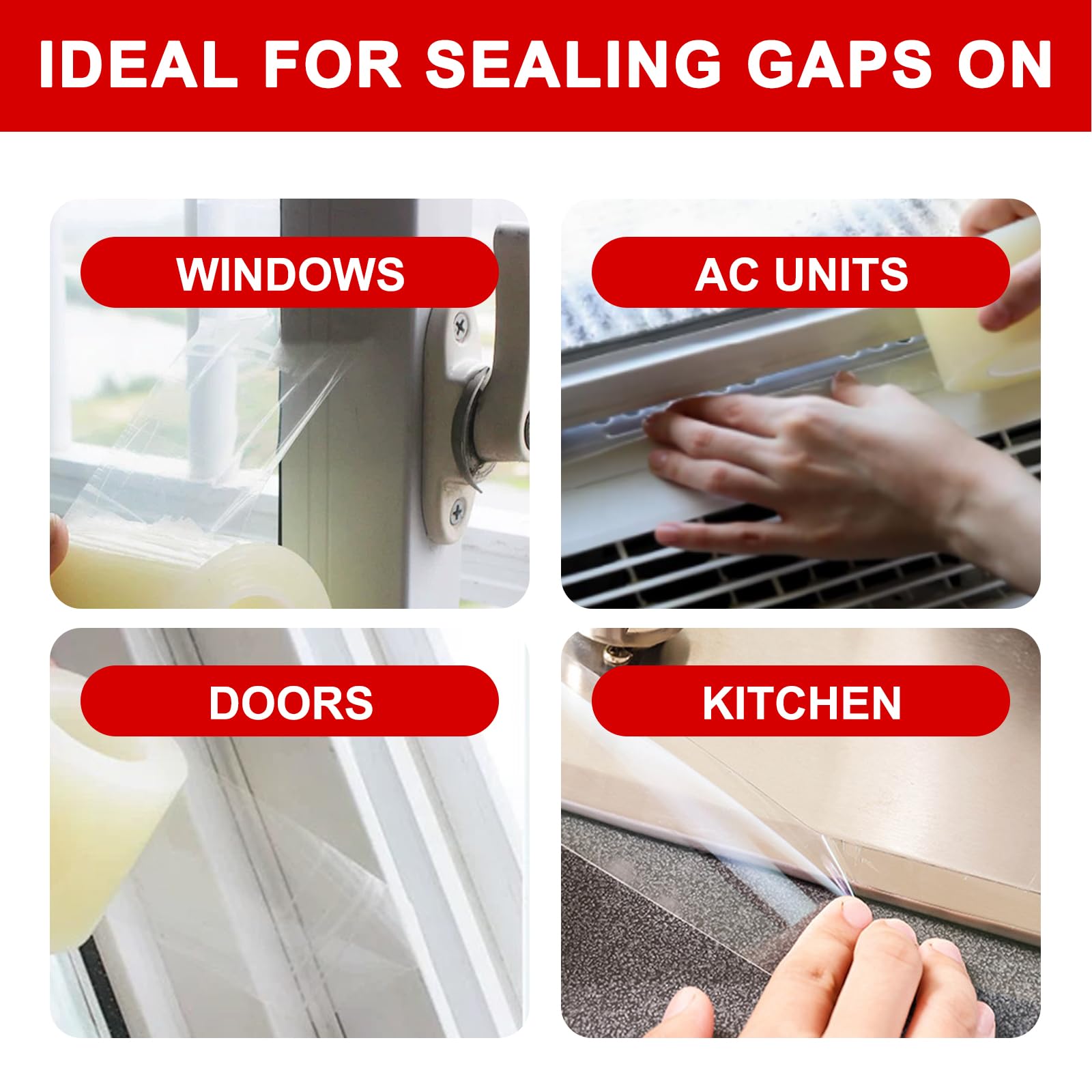 Transparent Window Seal Weather Sealing Tape 2 Inch x 35 Yards Weather Stripping Residue Free Clear Window Insulation Tape for Shower Glass Gaps and Doors Windproof Tape (35 Count)
