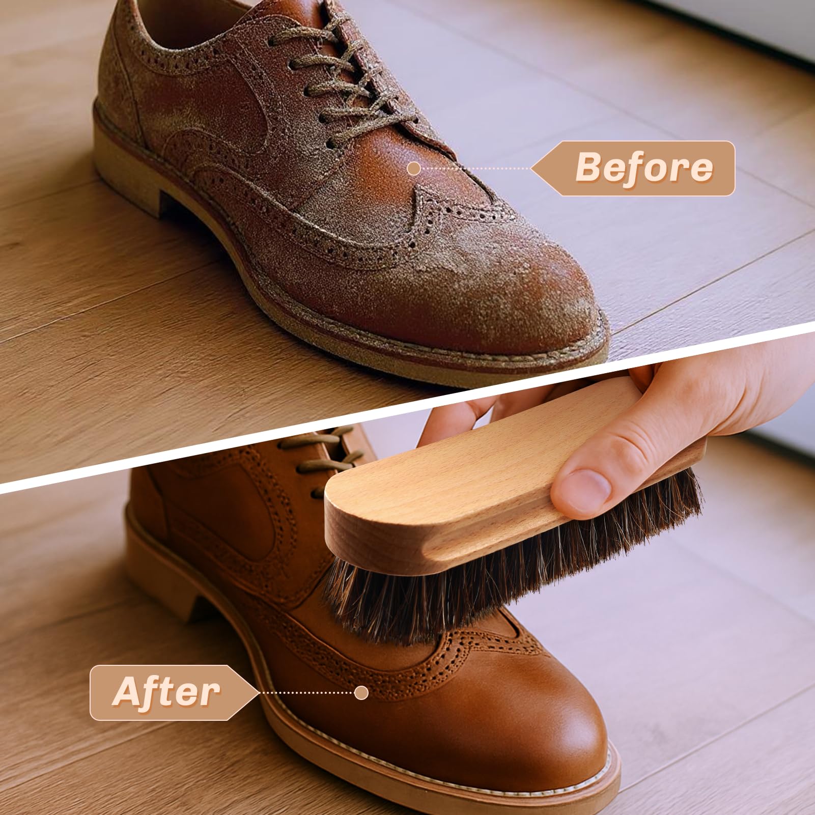 2 Pcs Horsehair Shine Shoes Brush Kit Polish Dauber Applicators Cleaning Leather Shoes Boots Care Brushes Suede Cleaner Brush (5.5 Count)