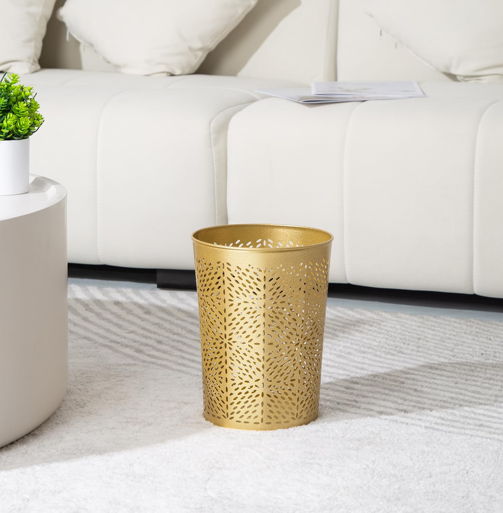 Small Gold Metal Trash Can Wastebasket