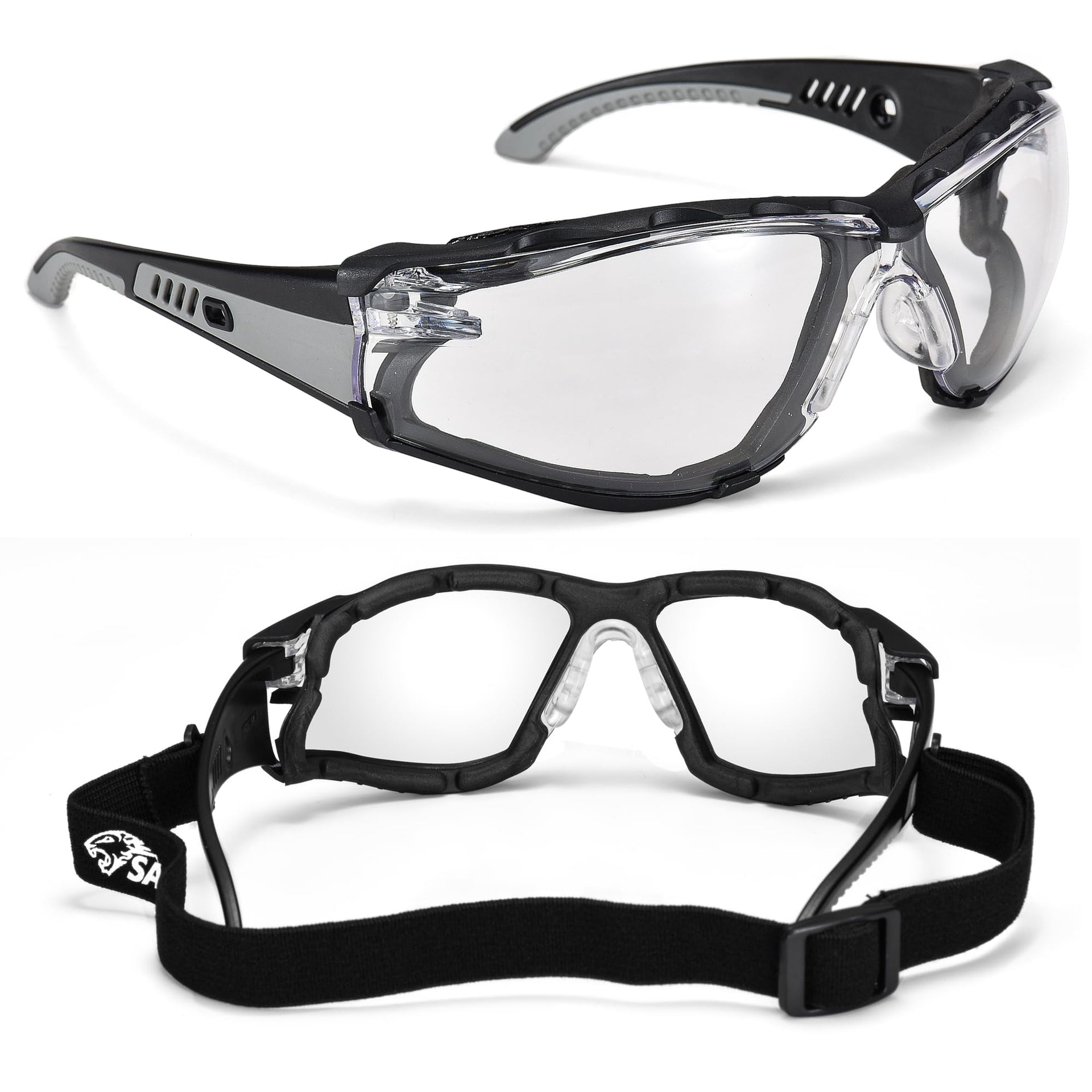 Safety Glasses Anti Fog Scratch Resistant ANSI Z87.1 CE Protective Eyewear with Foam Gasket Adjustable Strap