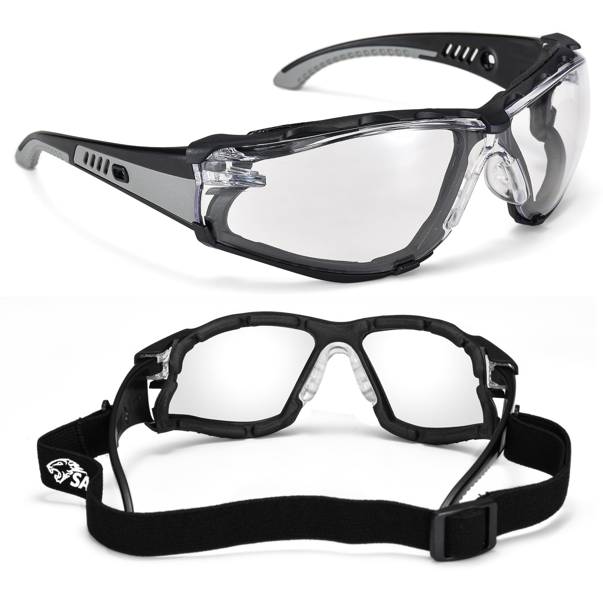 Safety Glasses Anti Fog Scratch Resistant ANSI Z87.1 CE Protective Eyewear with Foam Gasket Adjustable Strap