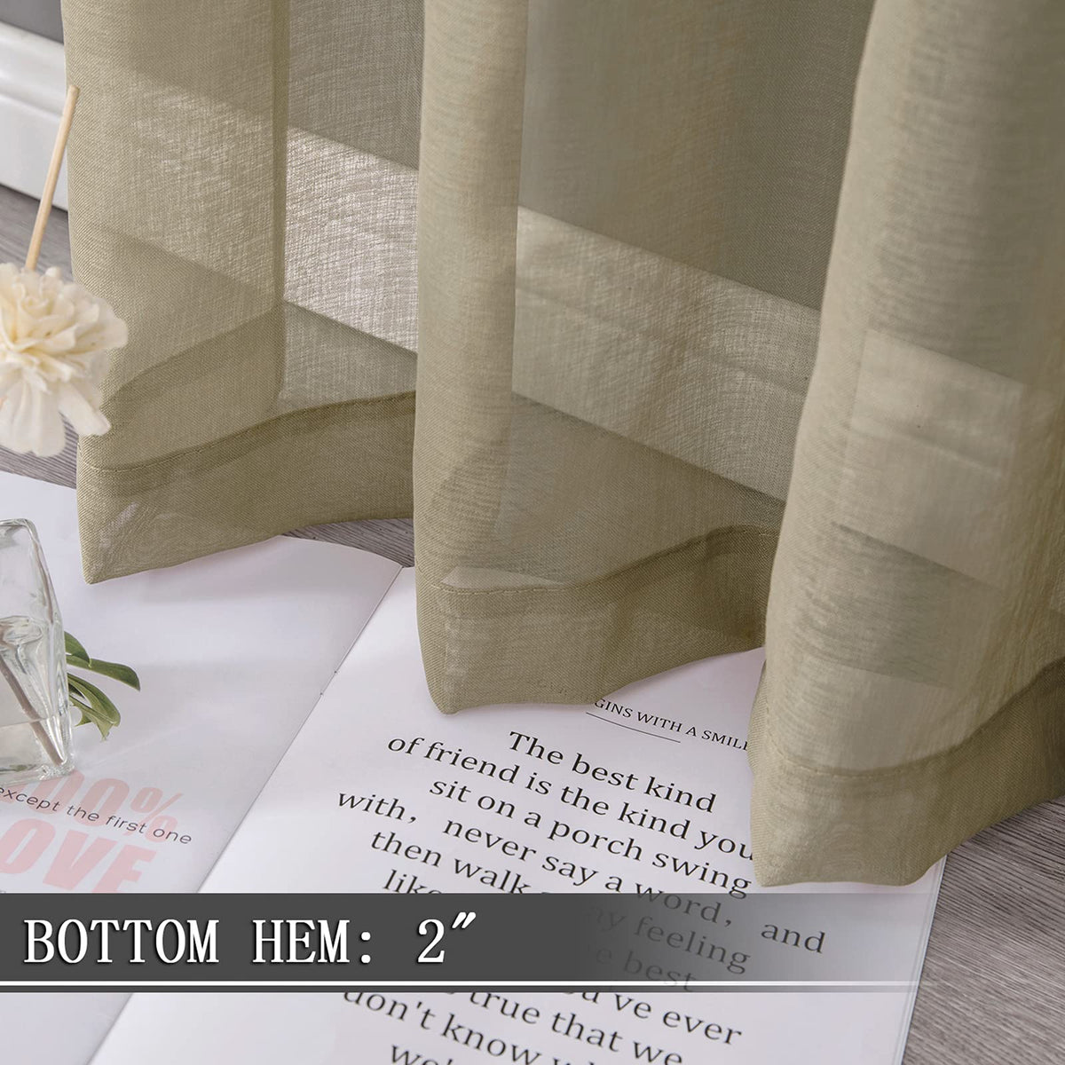 Sheer Curtains Linen Textured Living Room Curtain Sheers Light Filtering Rod Pocket Voile Curtains for Bedroom (2 Count)