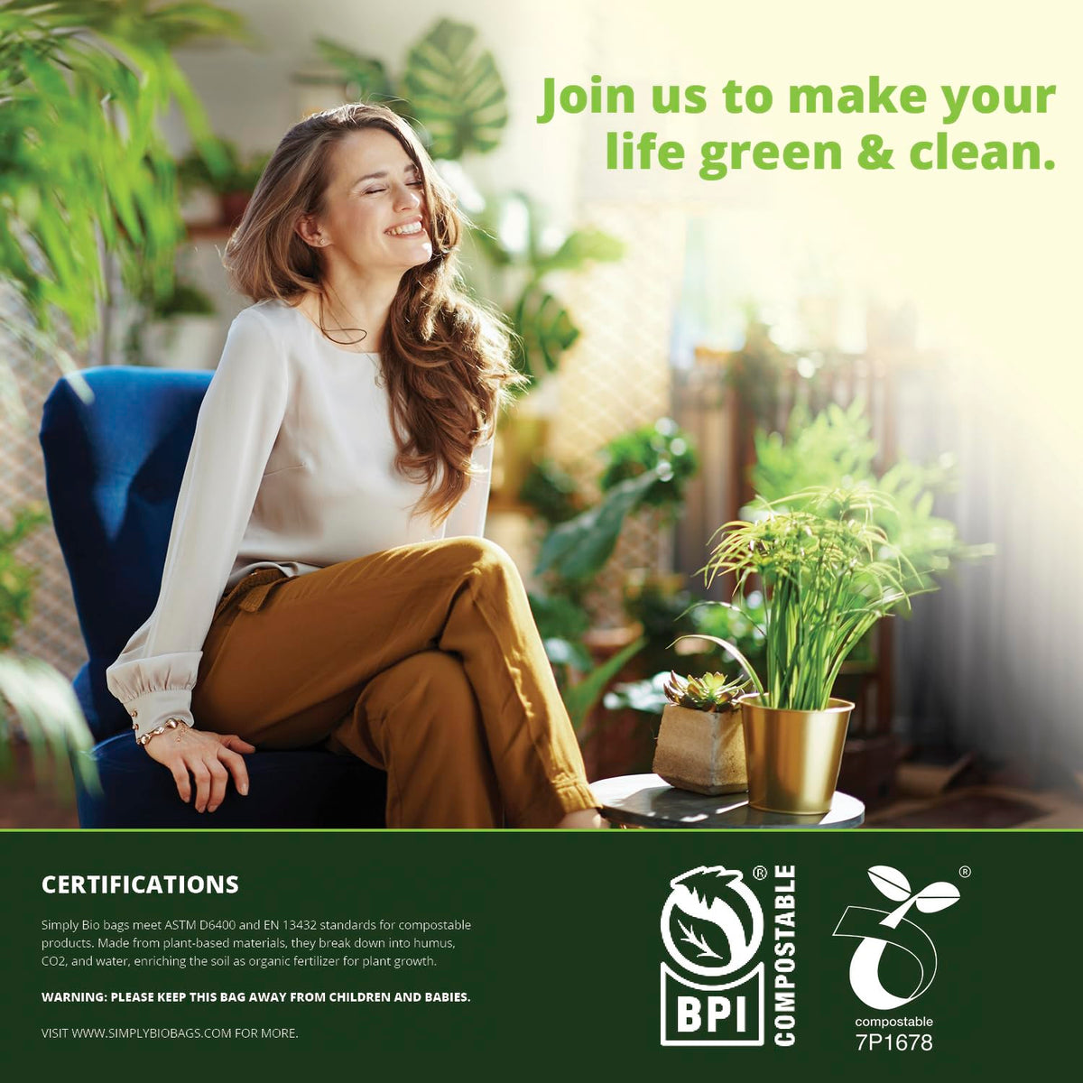 13 Gallon Compostable Trash Bags Liners Drawstring (30 Count)