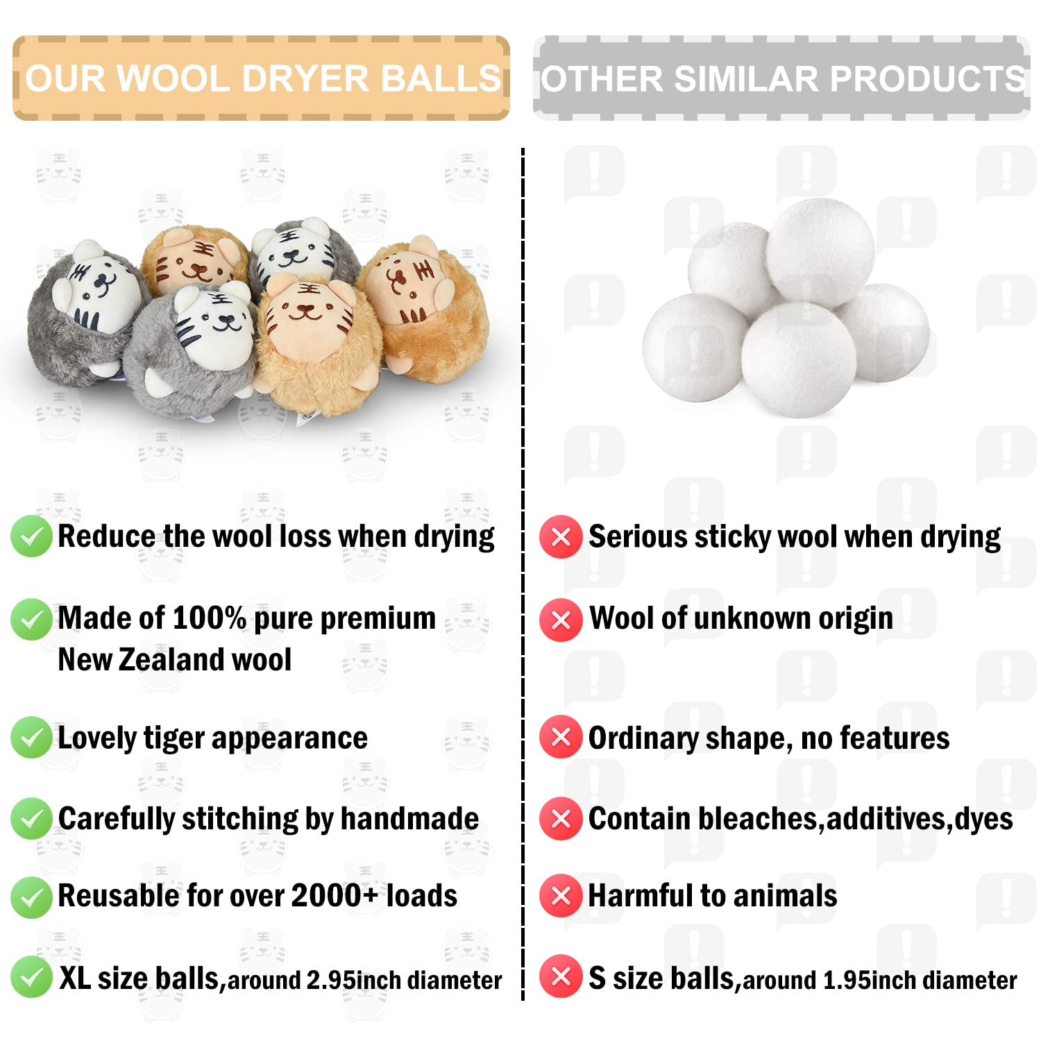 XL Size Wool Dryer Balls 6 Pcs