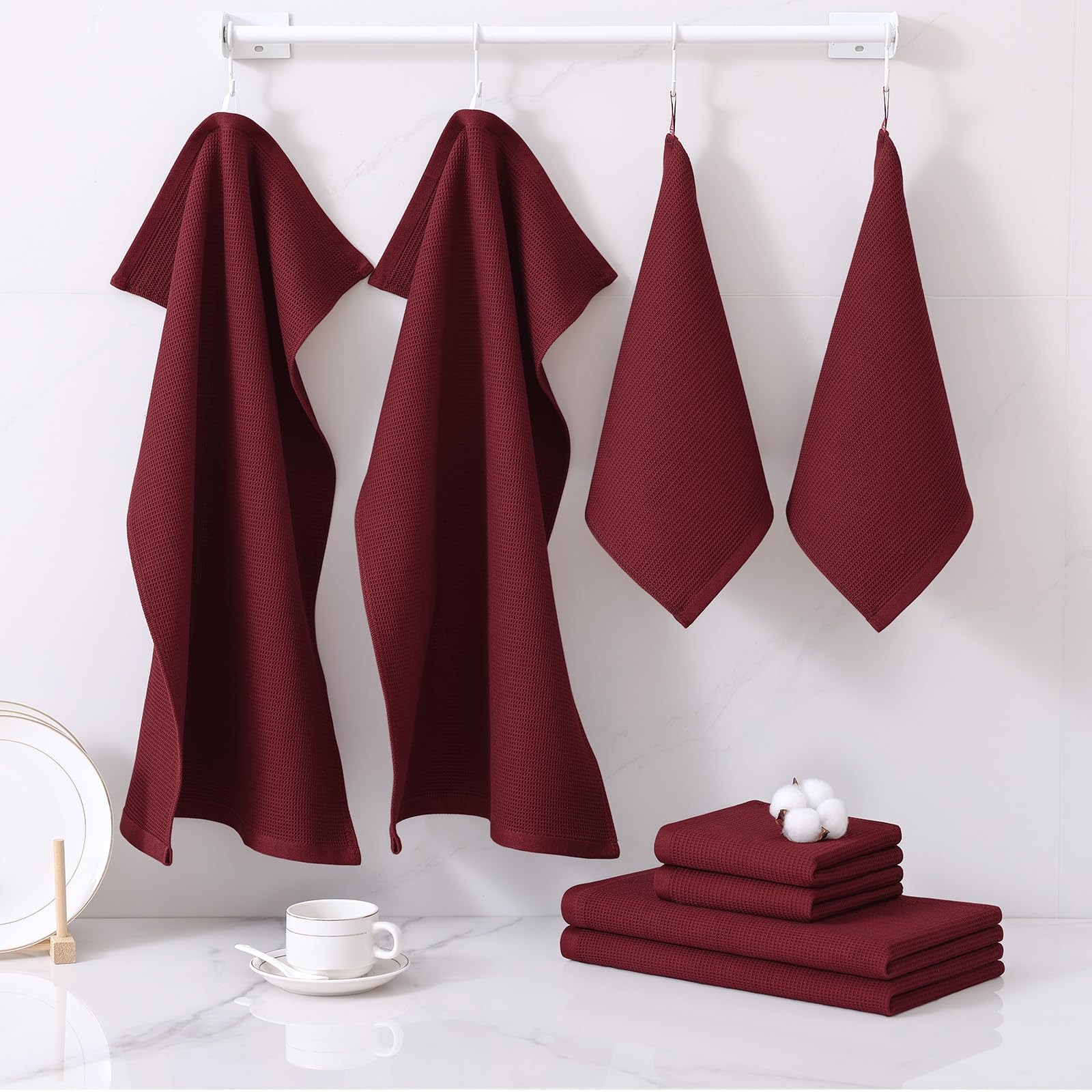100% Cotton Kitchen Towels and Dishcloths Set (8 Count)
