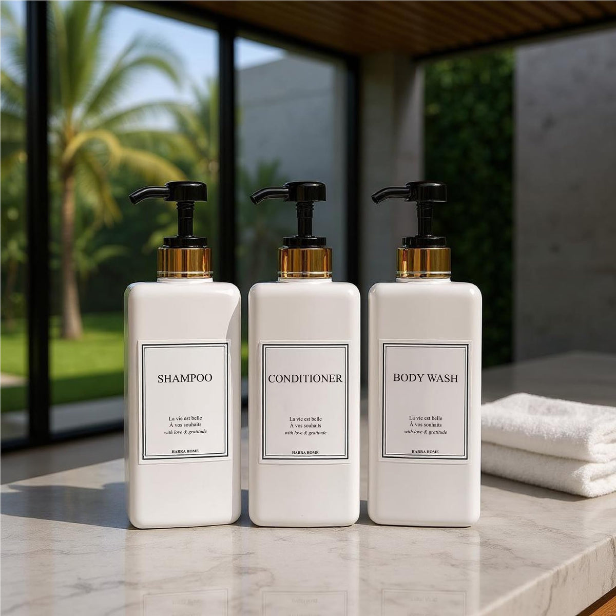 Modern Gold Design Shampoo and Conditioner Dispenser (3 Count)