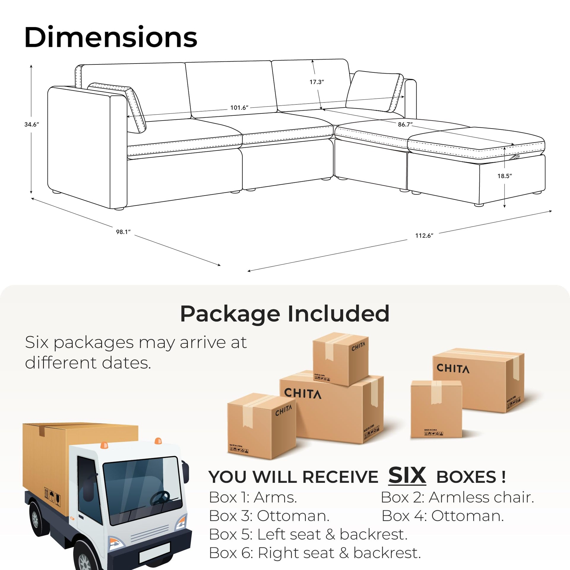 112" Modular Sectional Sofa (5 Count)
