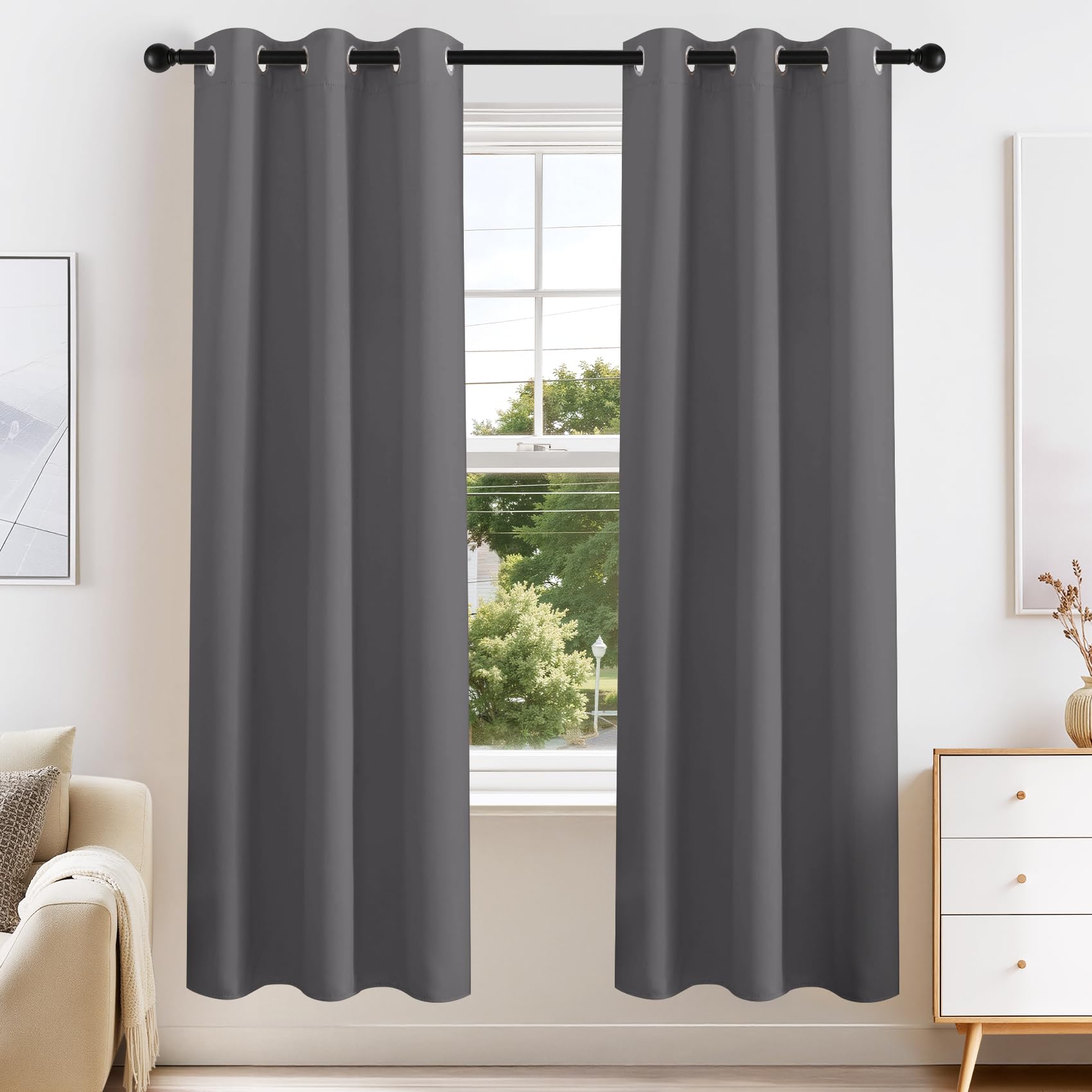 Gray Black Out Curtains 72 Inch Long 2 Panels (2 Count)