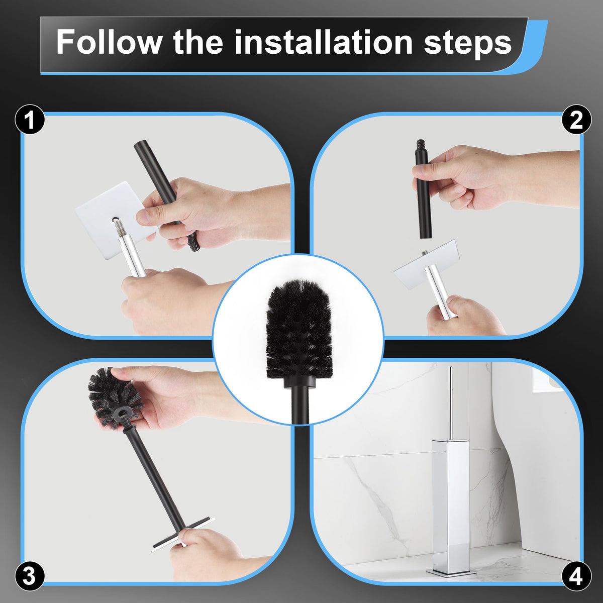 Toilet Brush and Holder Set Chrome Stainless Steel 304 Square Freestanding Toilet Brush for Bathroom