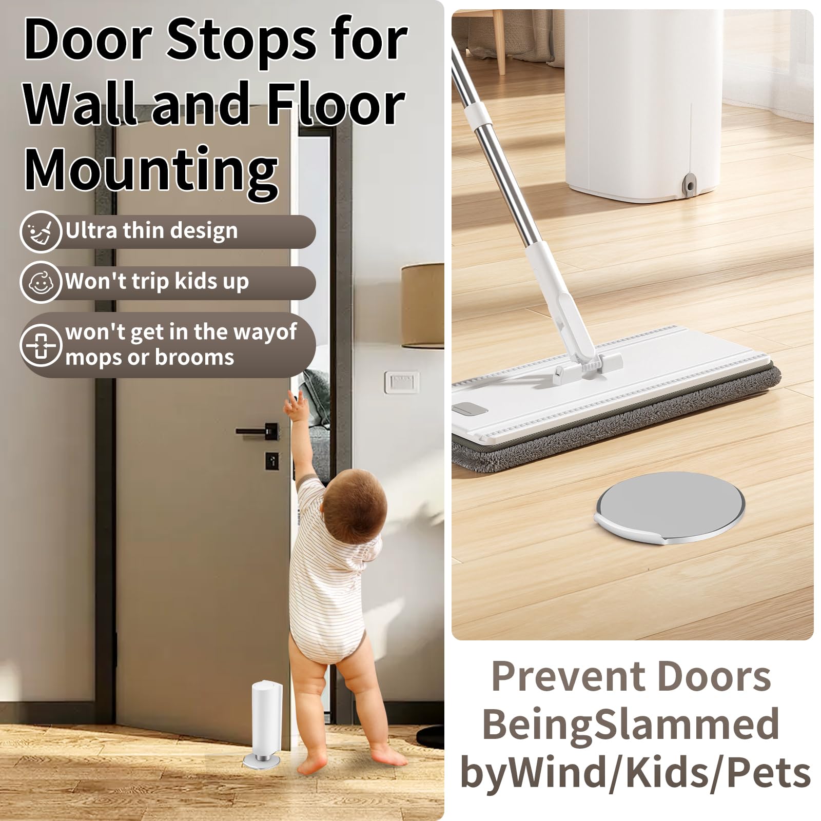 Magnetic Door Stopper WYGWP Stainless Steel No Drilling Wedge Stops Heavy Duty Catch Holder to Keep Doors Open