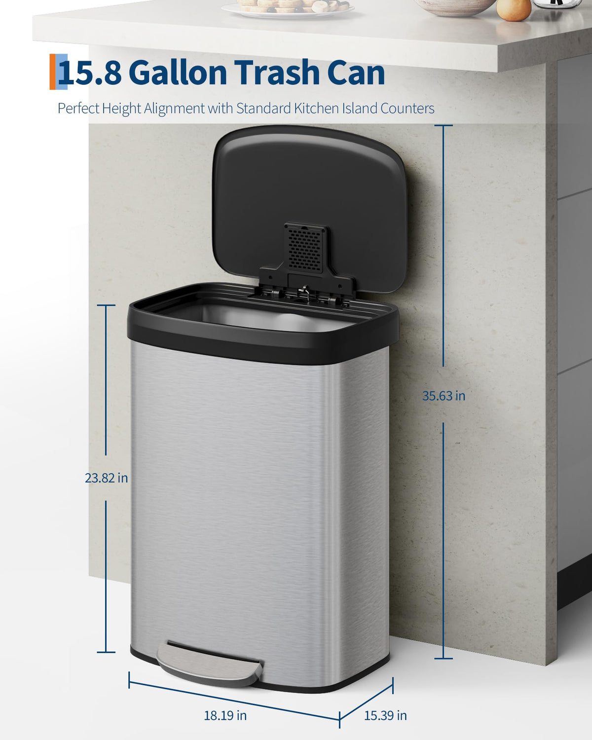 16 gal 60 L Stainless Steel Trash Can with Lid