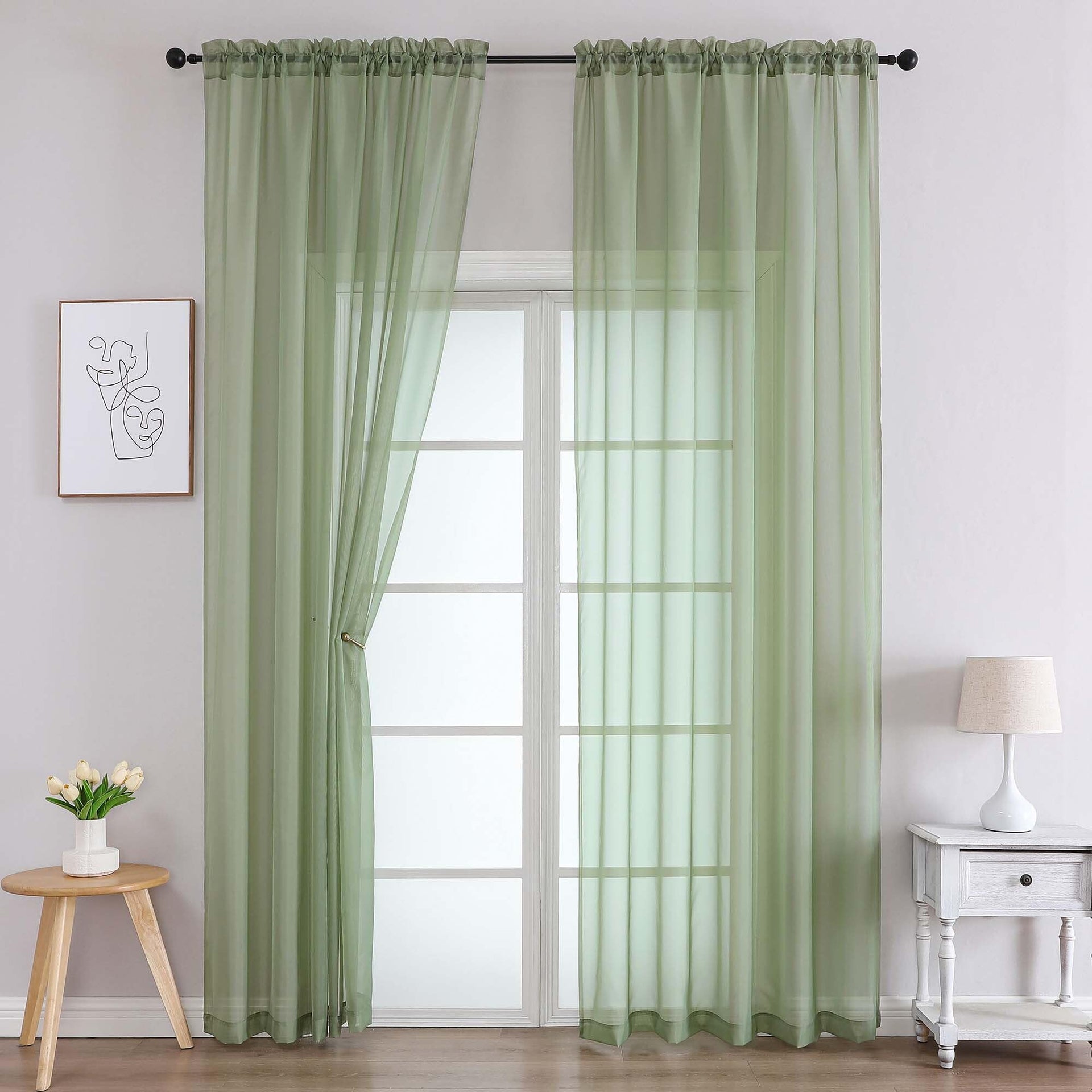 Sage Green Sheer Curtains 96 Inches Long 2 Panels (2 Count)