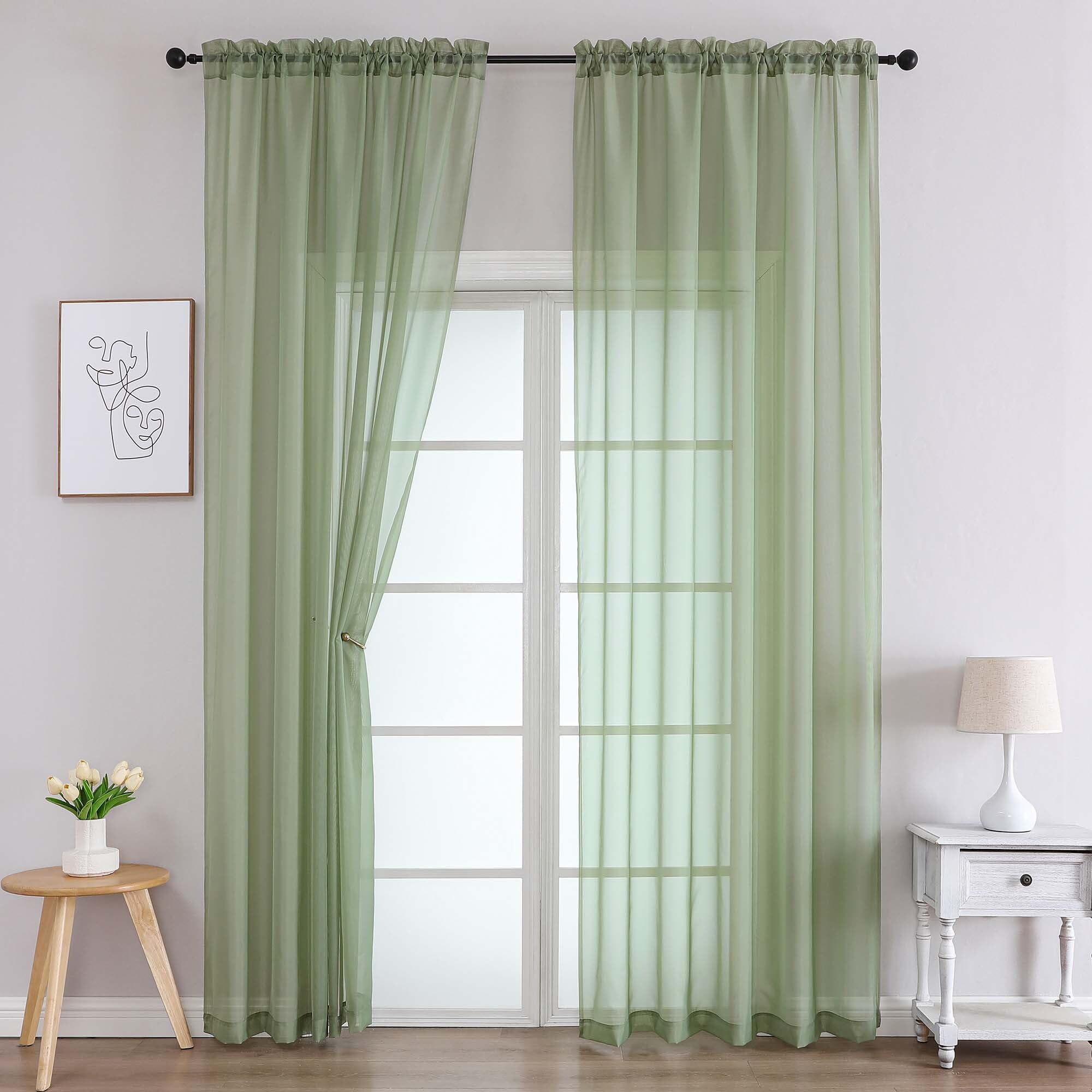 Sage Green Sheer Curtains 96 Inches Long 2 Panels (2 Count)