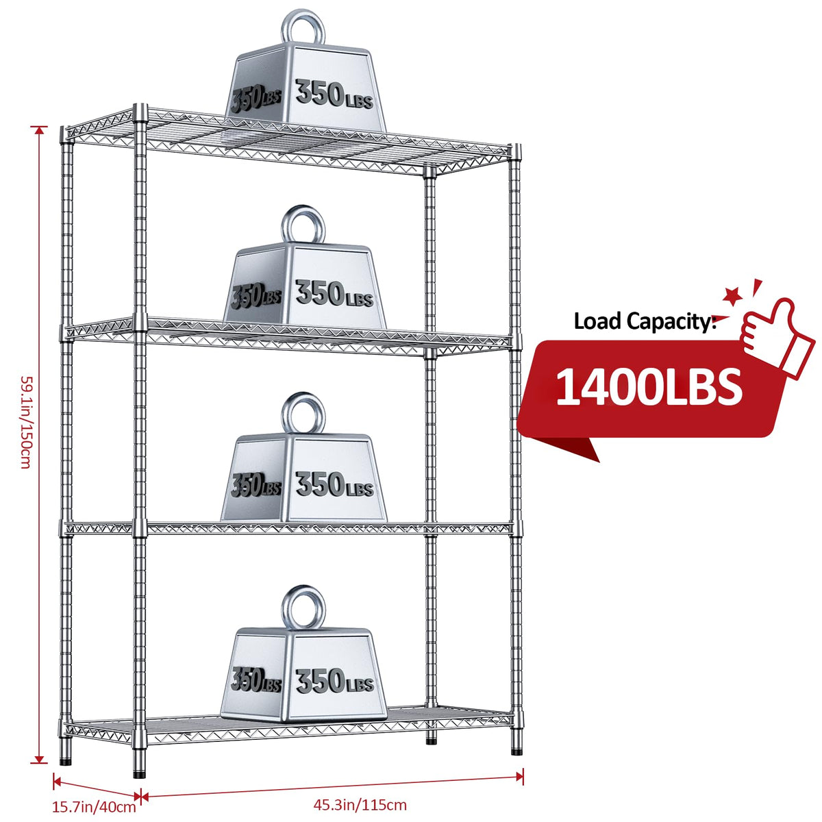 4 Tier Adjustable Heavy Duty Metal Wire Shelving Unit
