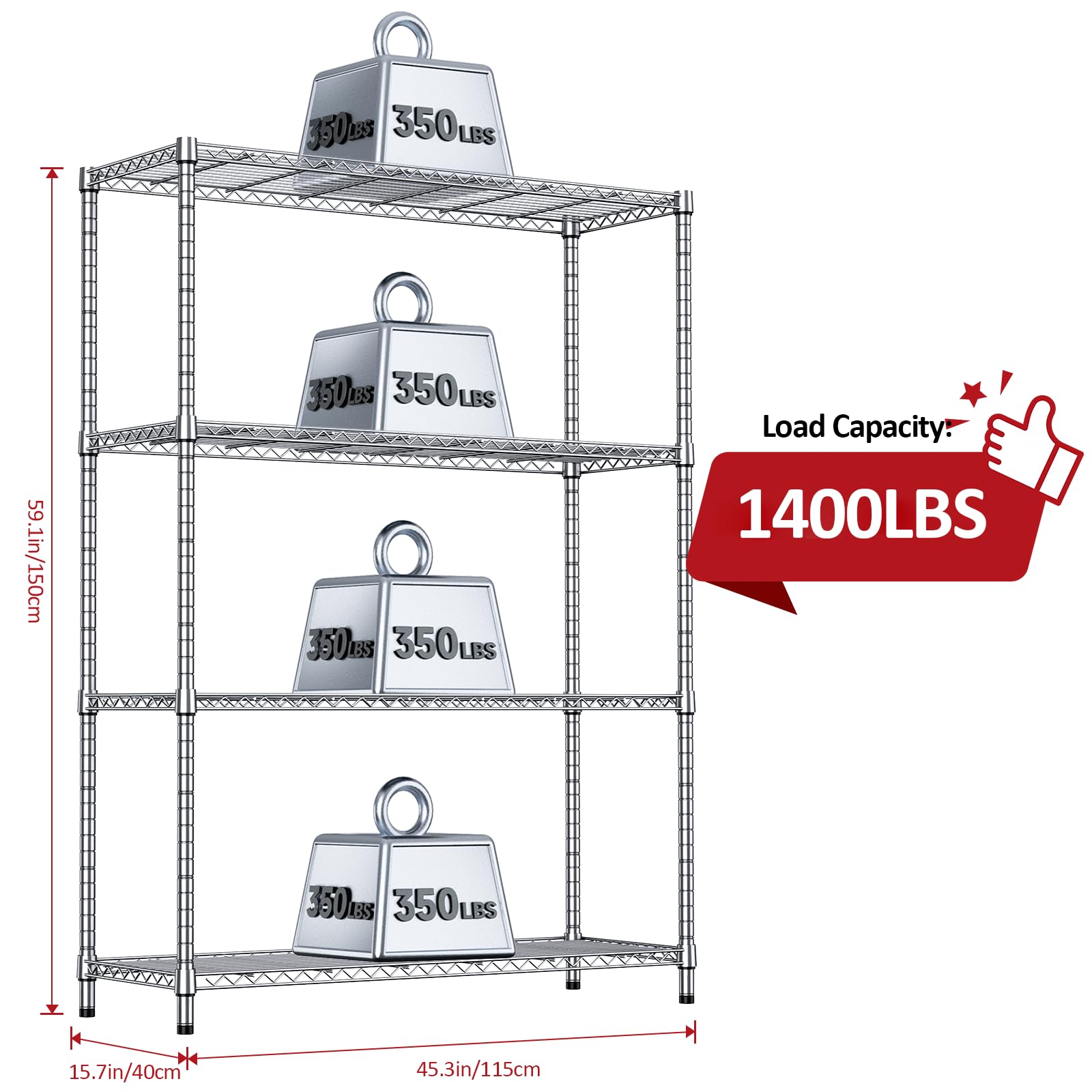 4 Tier Adjustable Heavy Duty Metal Wire Shelving Unit