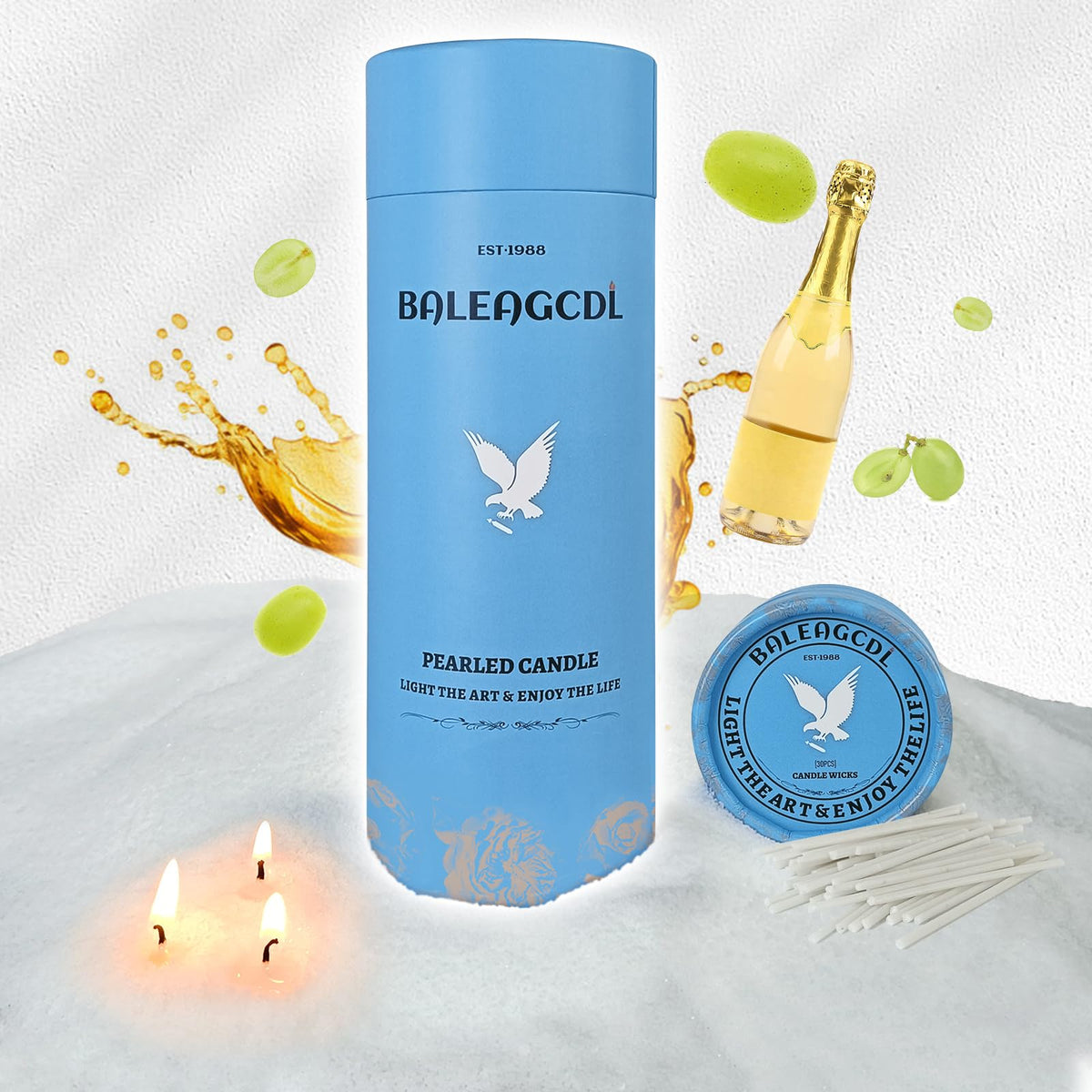 Champagne Scented White Pearled Candle 18oz Luxury Sand Candle Granulated Wax (18 Ounce)