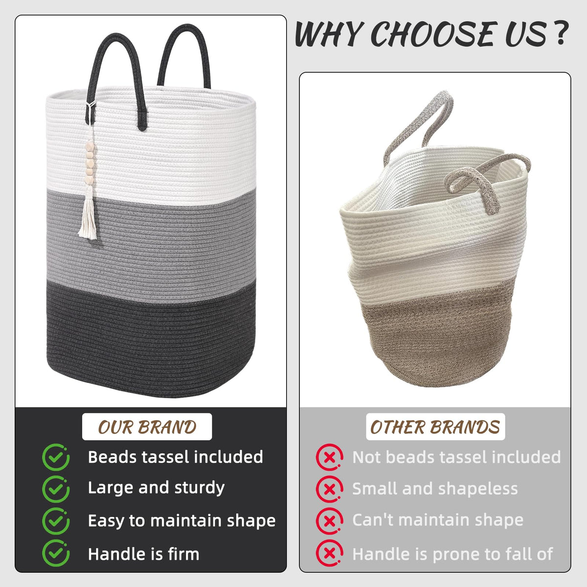 Woven Laundry Basket for Clothes (33.814 Fl Oz)