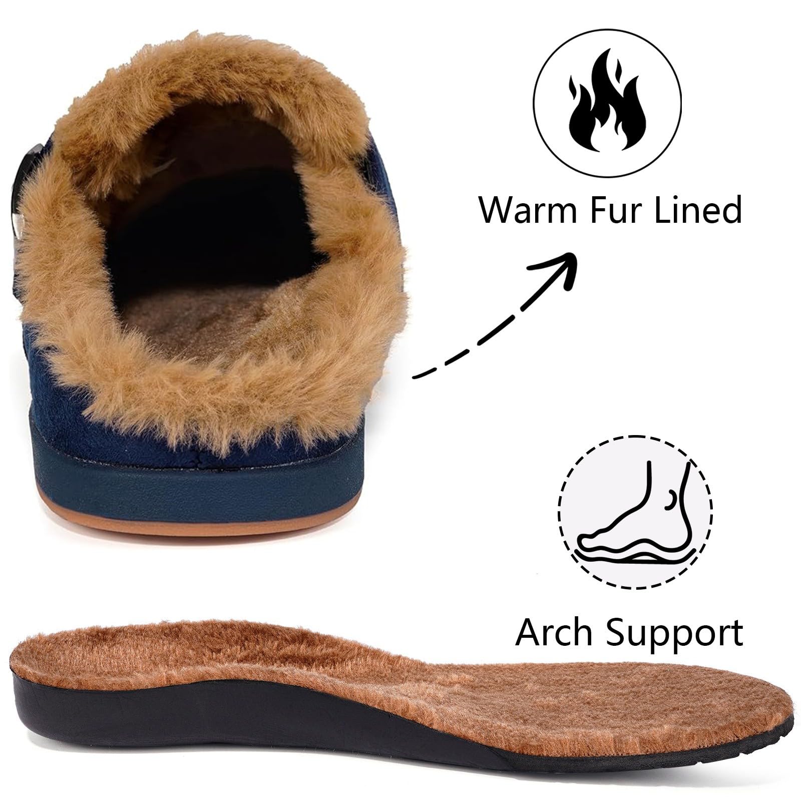 Fur Lined Clogs for Women Men Winter Slippers