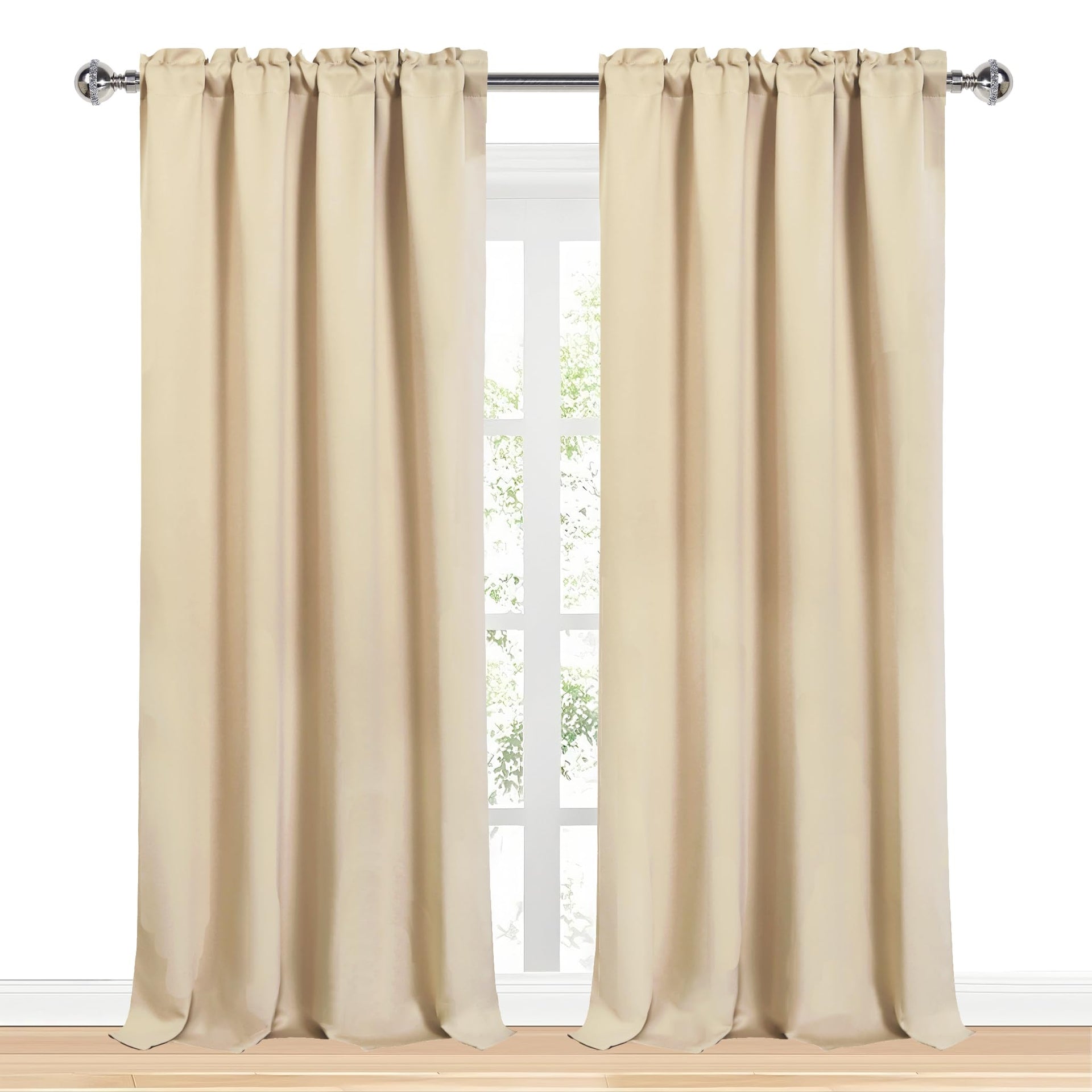 Blackout Curtains for Bedroom Living Room 52 x 95 Inch Long Beige (2 Count)