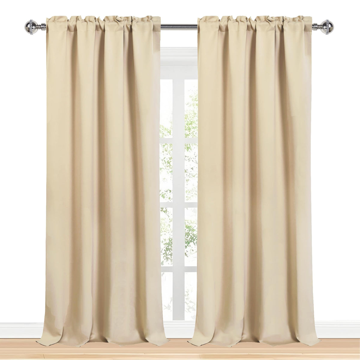 Blackout Curtains for Bedroom Living Room 52 x 95 Inch Long Beige (2 Count)
