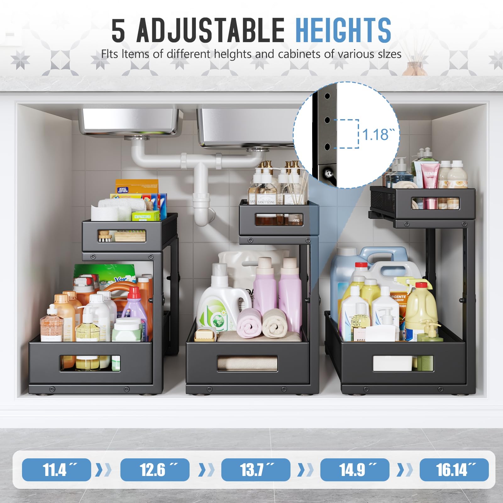 1 Pack 17IN Depth Under Sink Storage Organizer