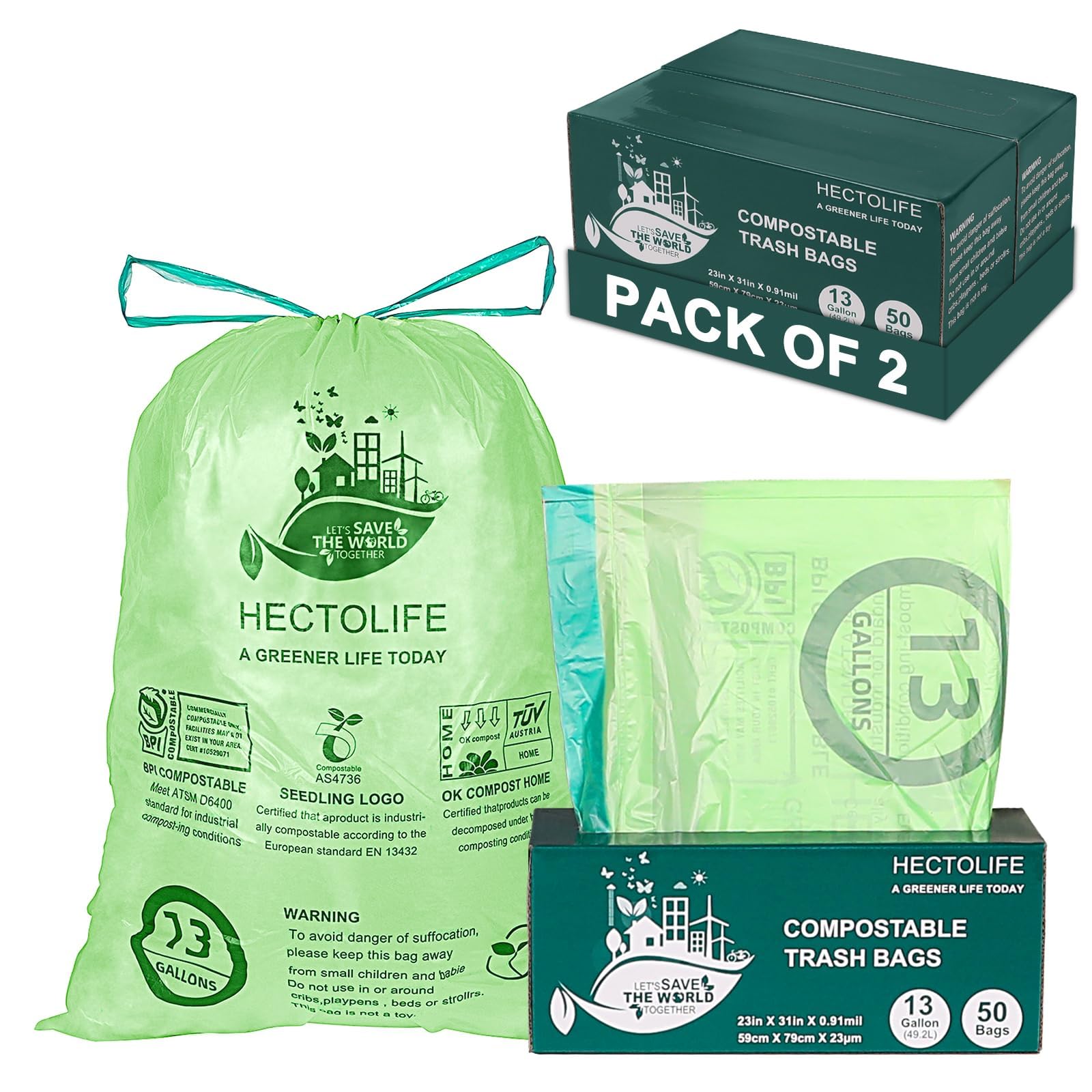 13 Gallon 100 Count Compostable Trash Bags with Home (50 Count)