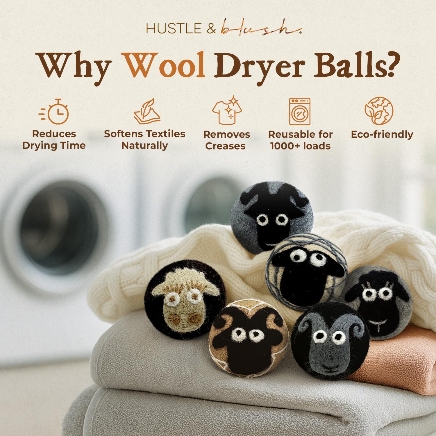 Fluff Ewes Wool Dryer Balls 6 Pack (6 Count)