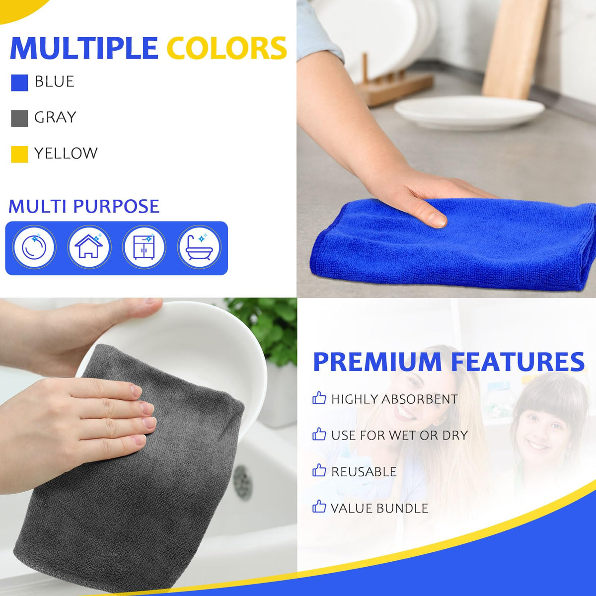 Microfiber Cleaning Cloths for Cars 16 x 16 Inch Ultra Absorbent Car Towels Drying Reusable Cleaning Supplies House Kitchen Window Microfiber Towel (60 Count)