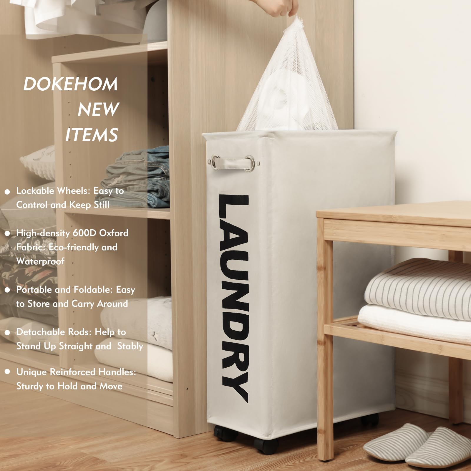 29" Enlarged Slim Rolling Laundry Basket Hamper on Wheels