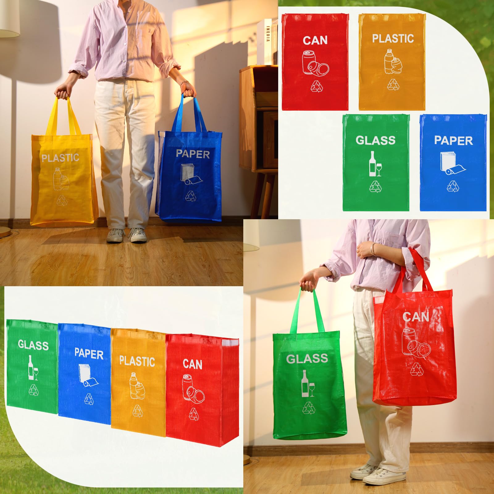 4 Pcs Separate Recycling Waste Bin Bag Large Recycle Bin for Kitchen (4 Count)