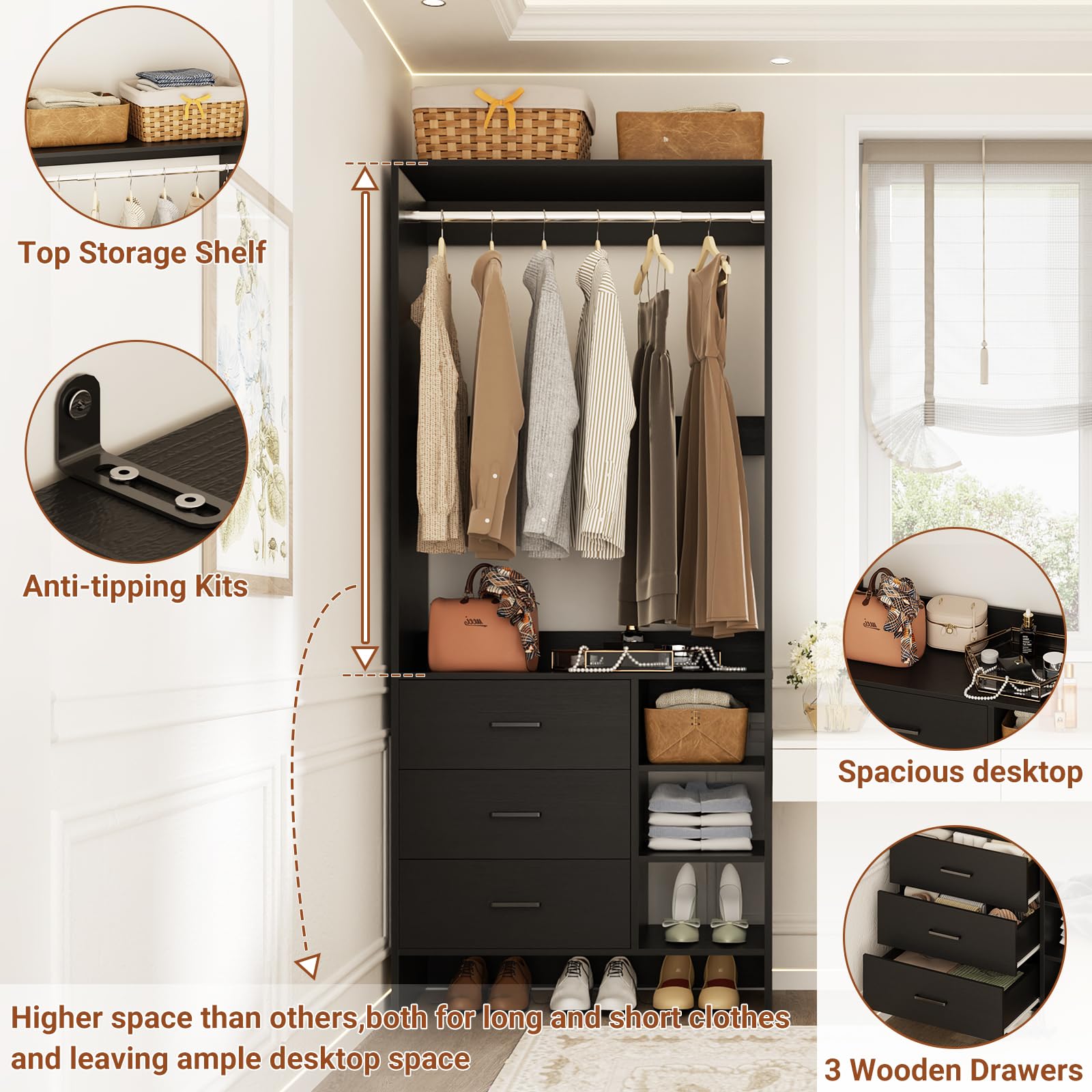 2.5FT Closet System with 3 Drawers