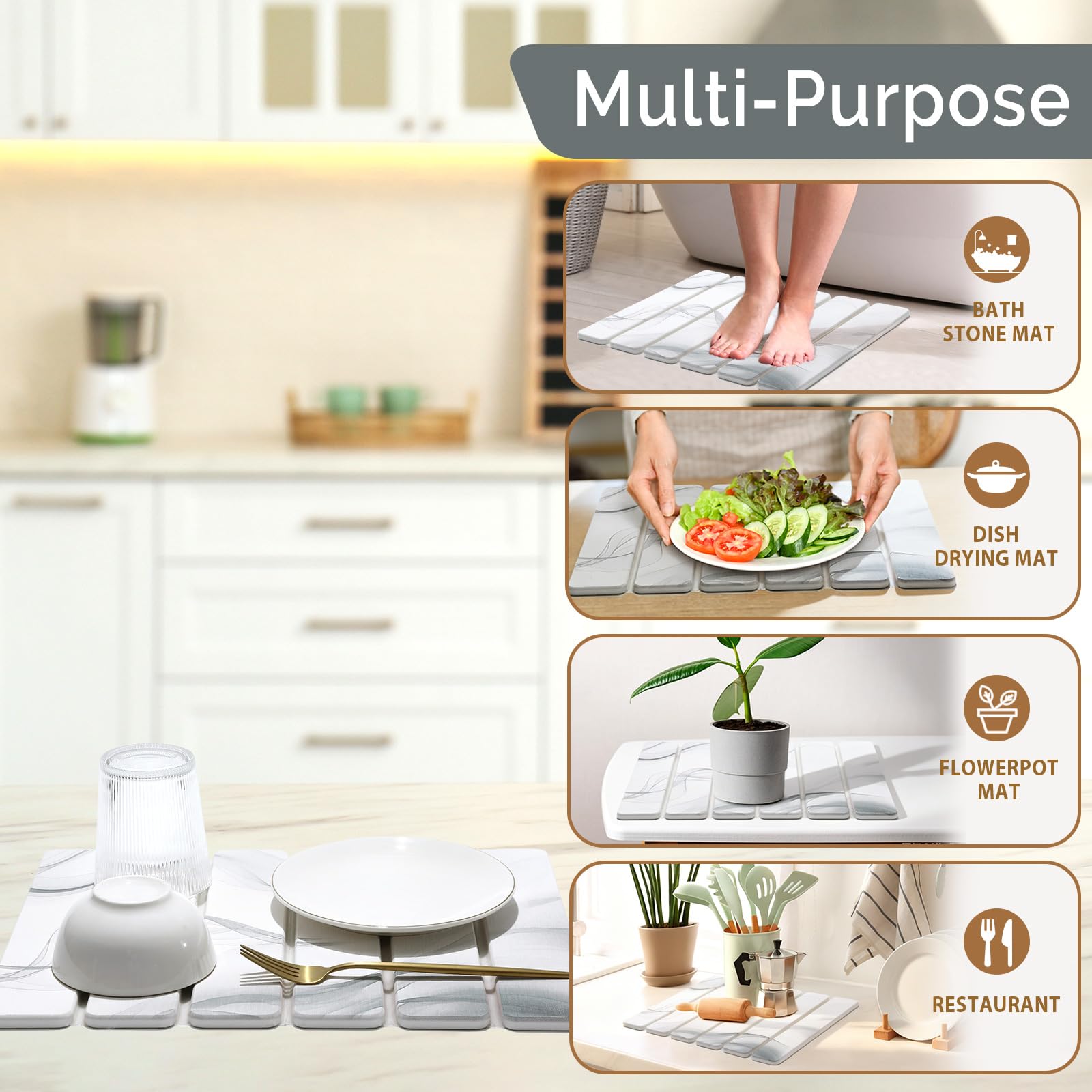 Small Stone Dish Drying Mat for Kitchen Counter (2 Count)
