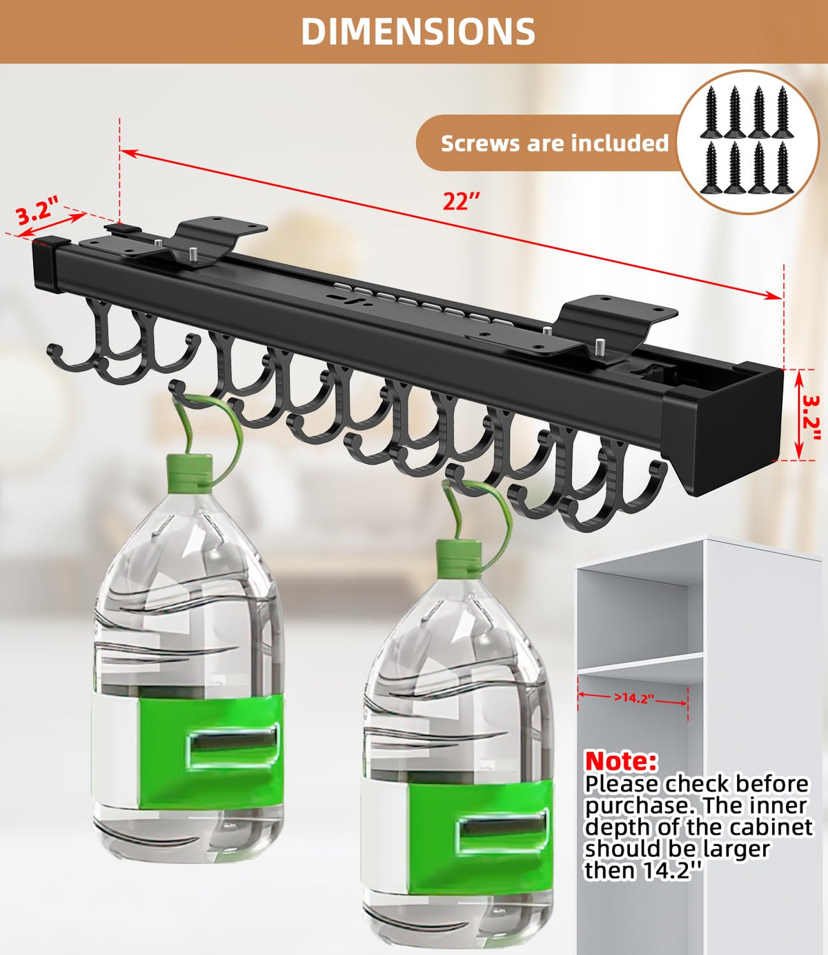 Pull Out Broom Holder With Adjustable Double Row Sliding Hook