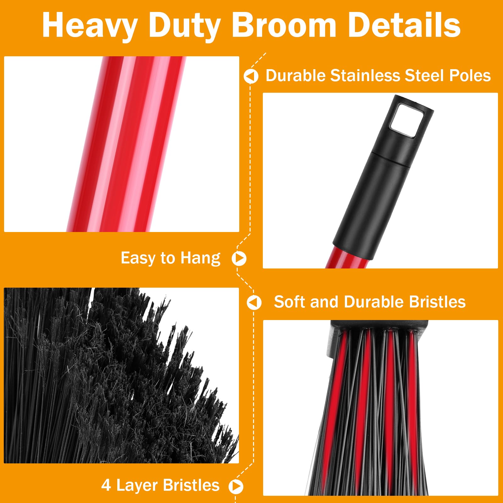 6 Pcs Broom and Dustpan Set 54 Inch Heavy Duty Indoor Brooms with Dust Pan Combo Bulk for Commercial Shop Angle Home Office Lobby Kitchen (6 Count)