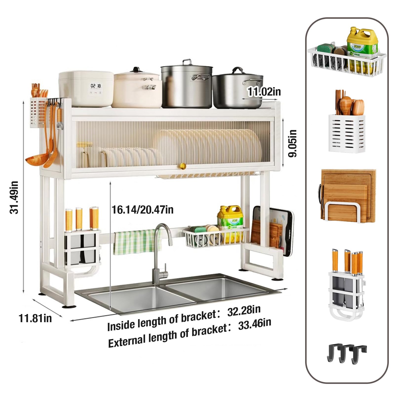 Over the Sink 3 Tier Dish Drying Rack with Cover