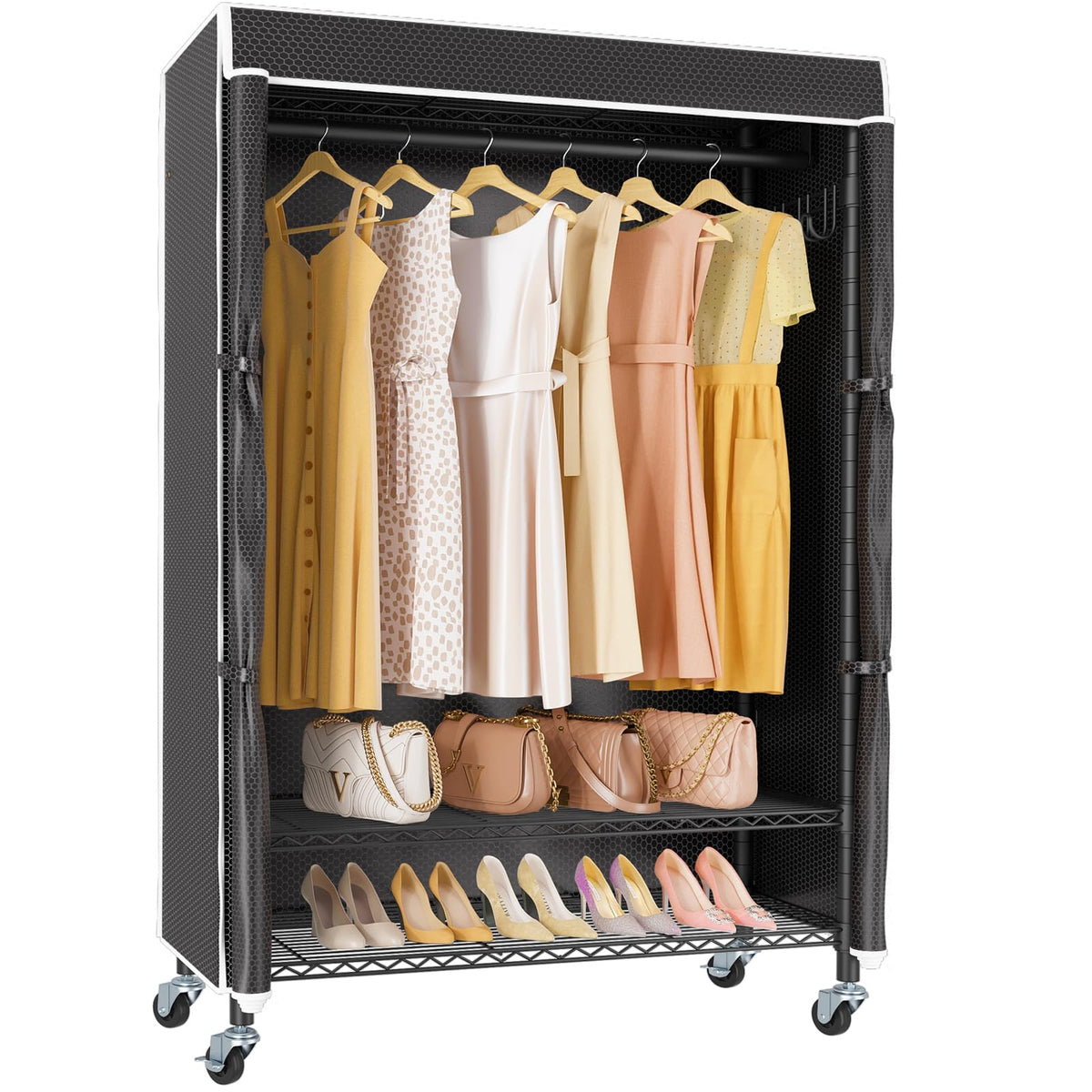 R3C Portable Closet for Hanging Clothes Rolling Rack with Cover