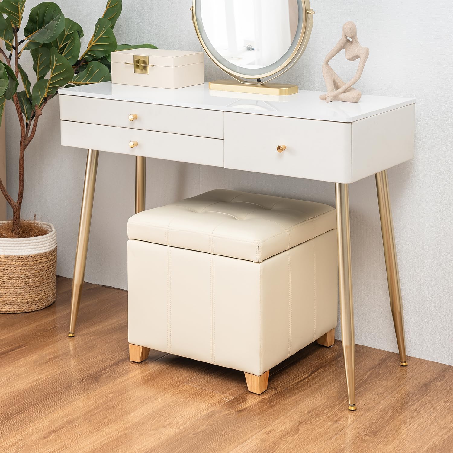 Square Storage Ottoman with Hinged Lid