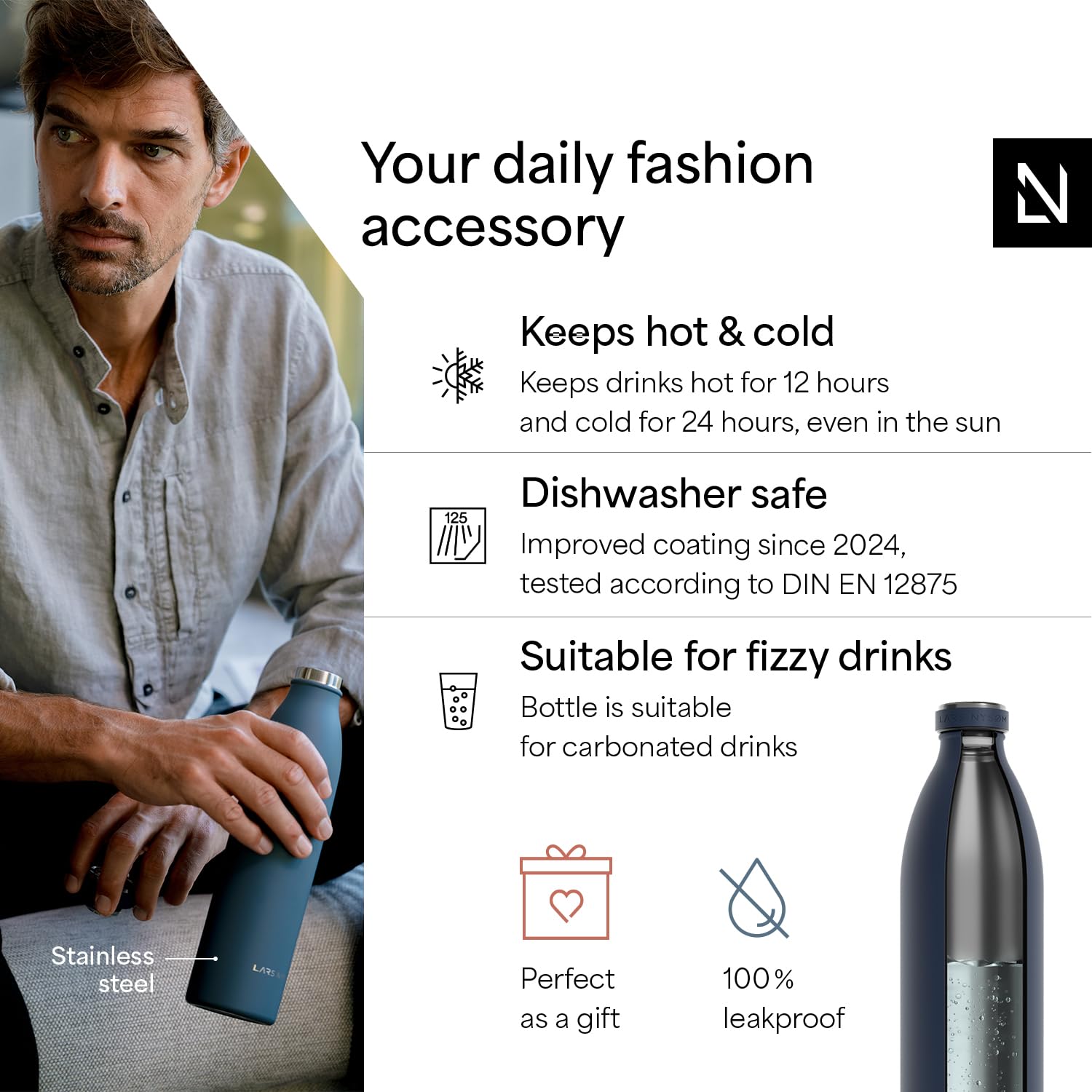 Stainless Steel Insulated XL Water Bottle 12oz 17oz 25oz 34oz 51oz