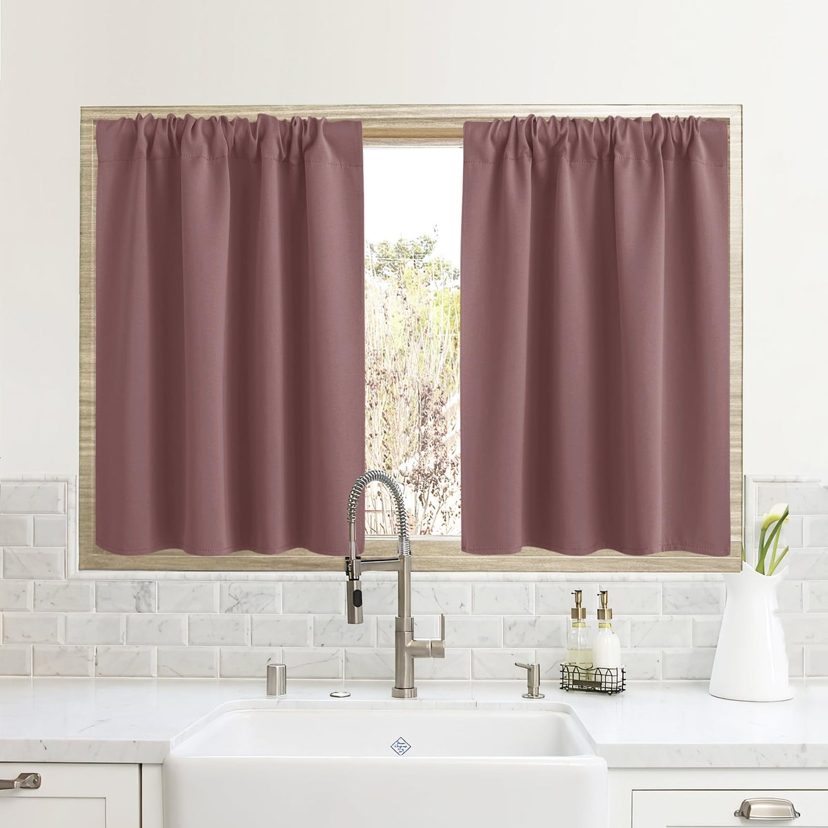Cafe Blackout Curtains 24 inch Length for RV Camper Kitchen Window (2 Count)