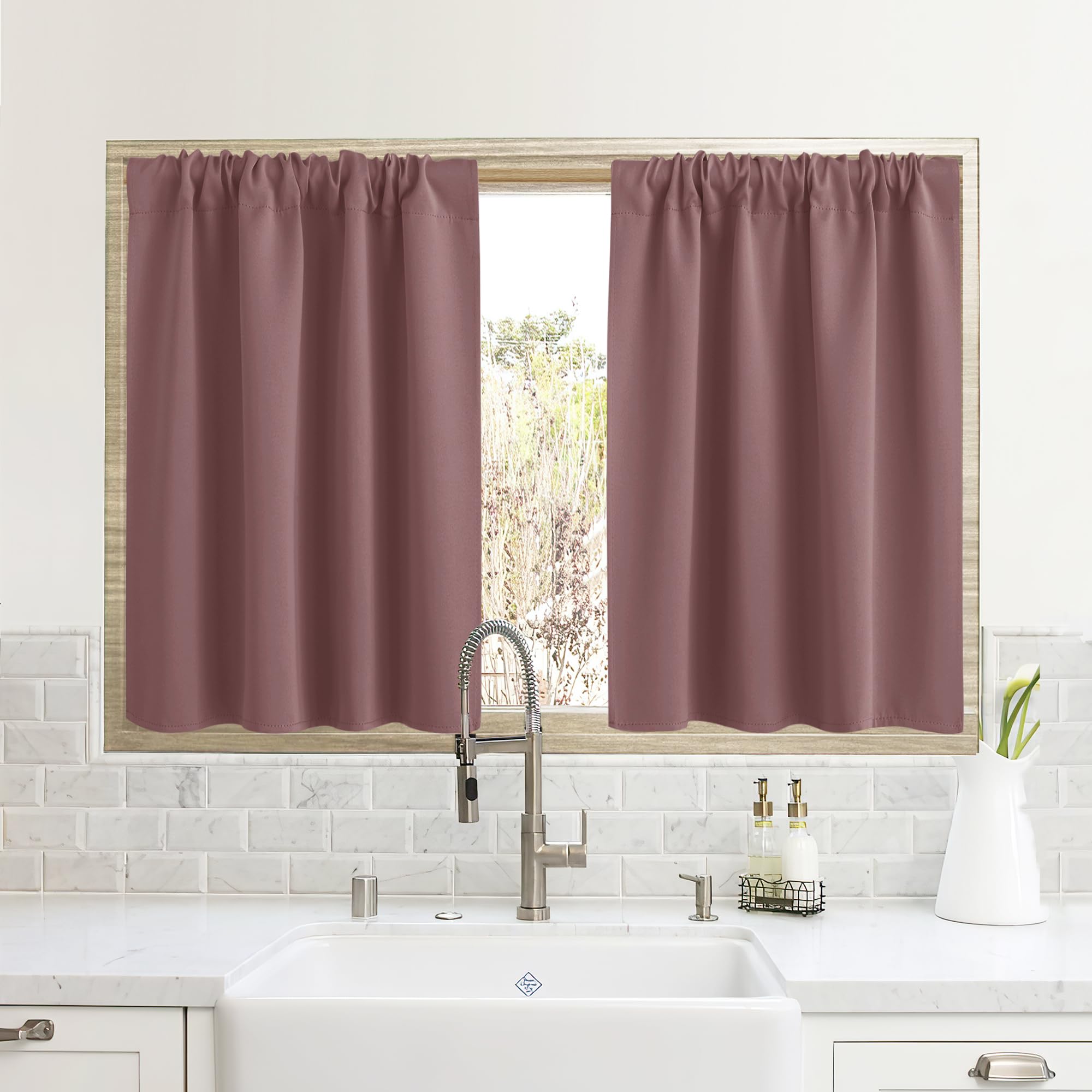 Cafe Blackout Curtains 24 inch Length for RV Camper Kitchen Window (2 Count)