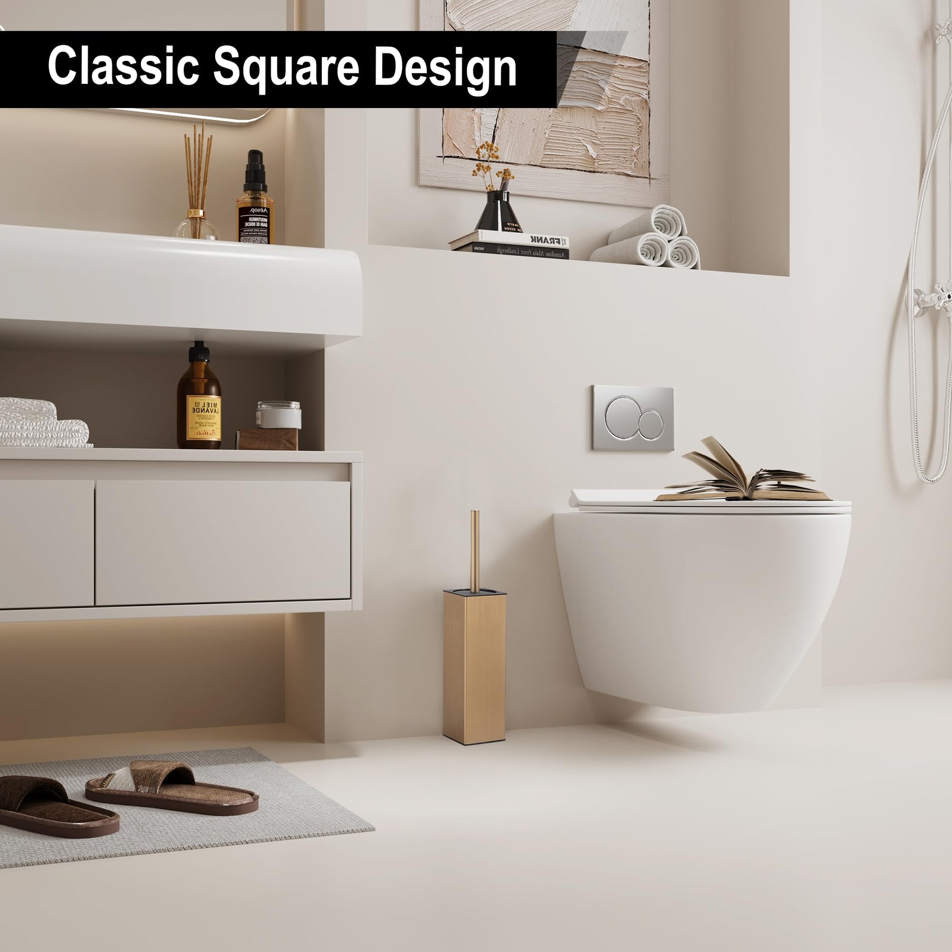 Toilet Brush with Holder for Bathroom Matte Brushed Brass Aluminium Standing for Bathroom Toilet Bowl Cleaner Brush and Holder Set