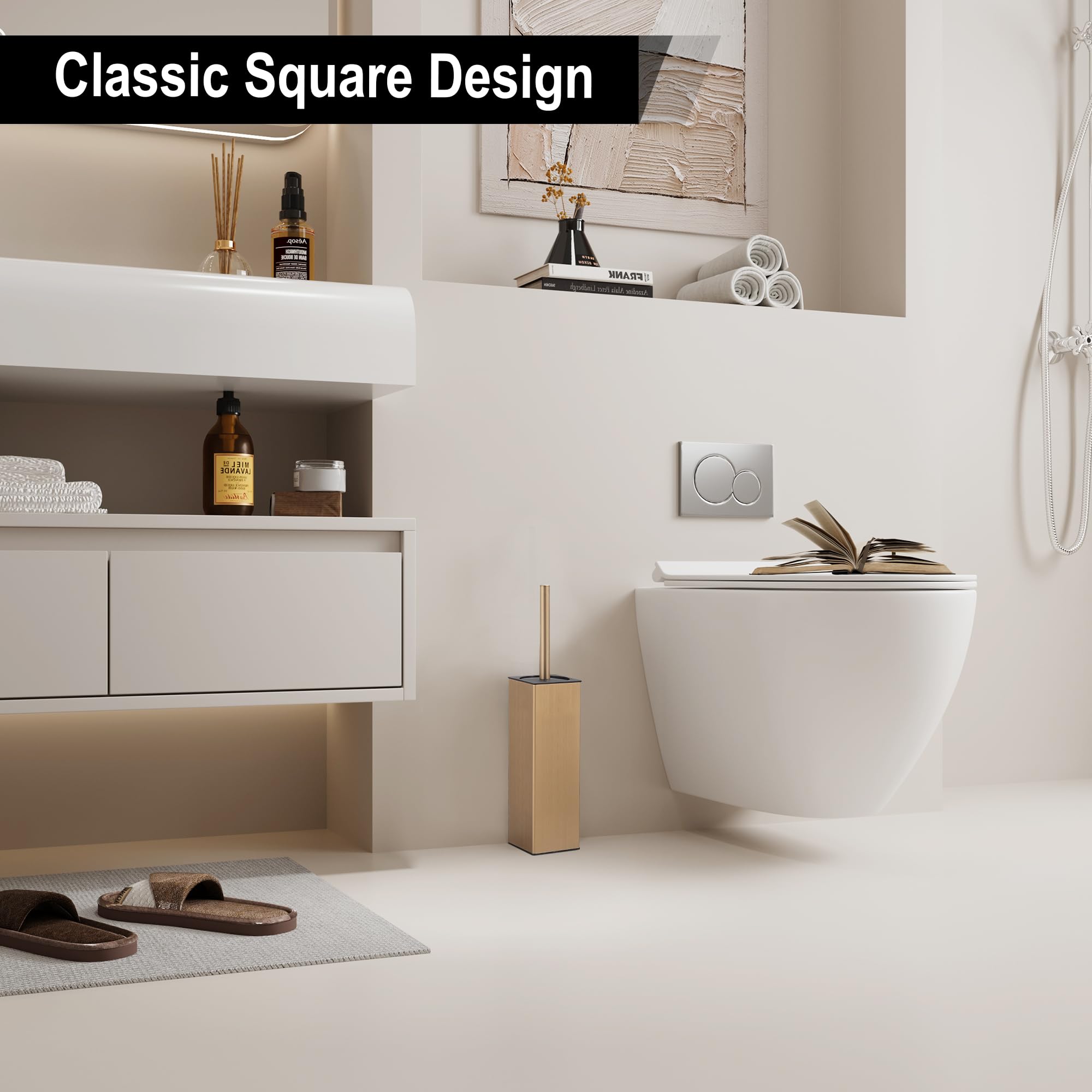 Toilet Brush with Holder for Bathroom Matte Brushed Brass Aluminium Standing for Bathroom Toilet Bowl Cleaner Brush and Holder Set