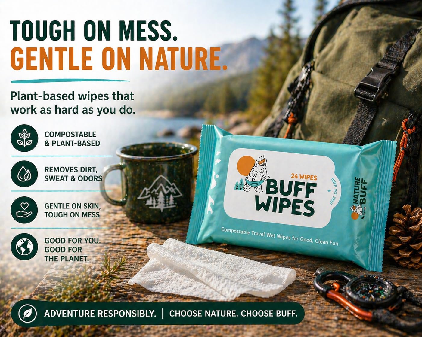 Camping Wet Wipes 8 x 8 Inch Full Body Wipes Unscented Outdoor Travel Wipes for Hiking Backpacking Camping Hygiene Pack of 12 (12 Count)