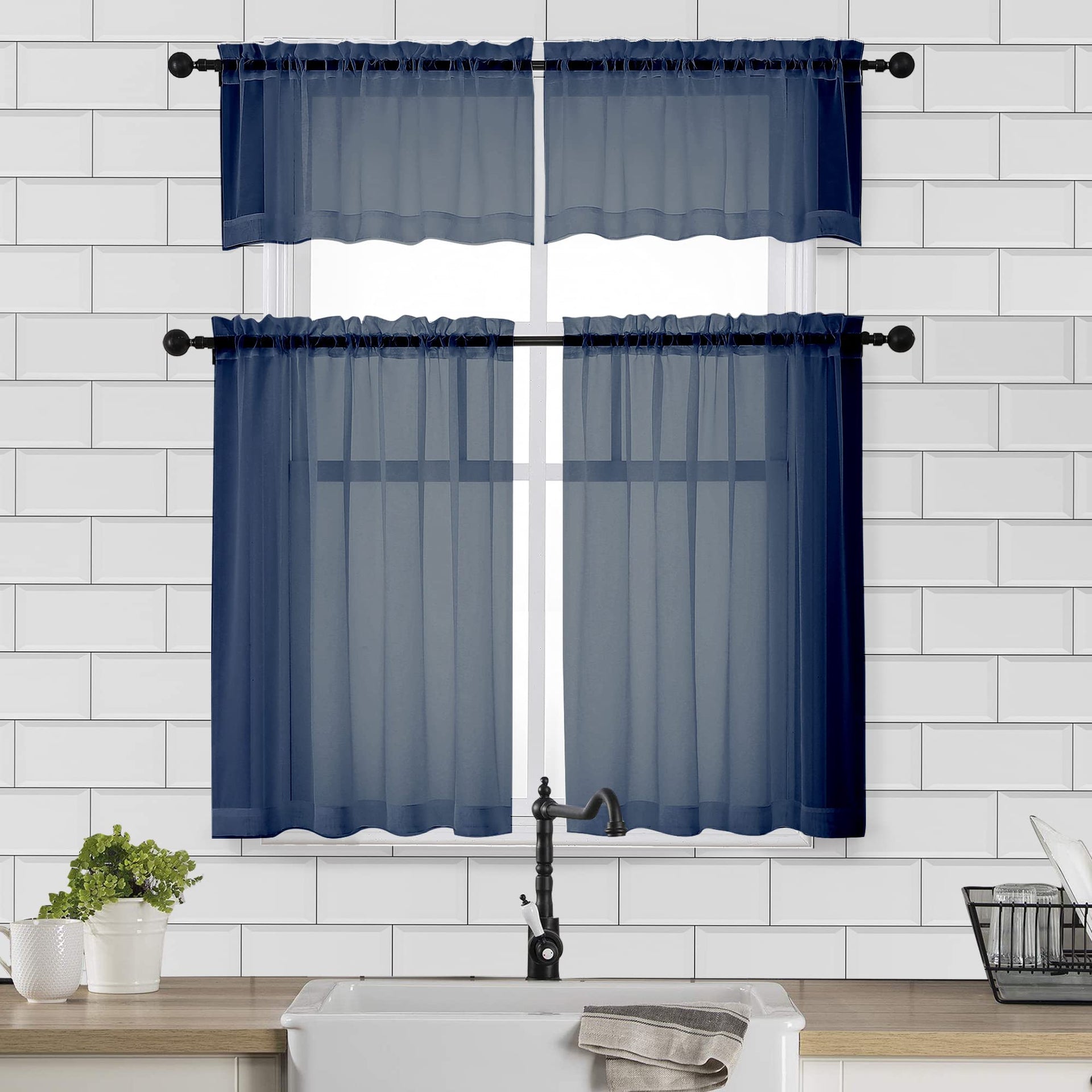 Sheer Window Curtains Tier 2 Pieces Set