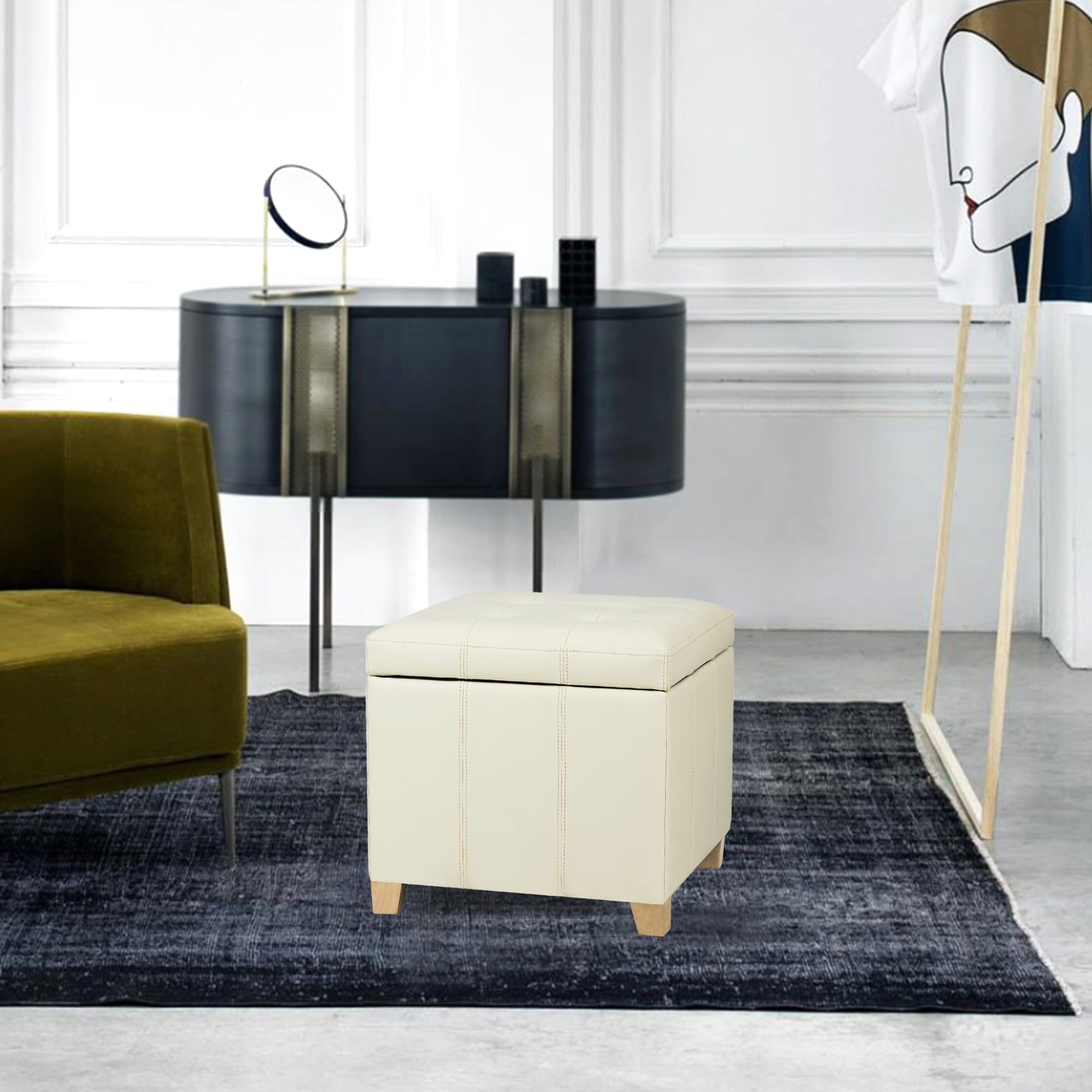 Faux Leather Storage Ottoman with Hinged Lid