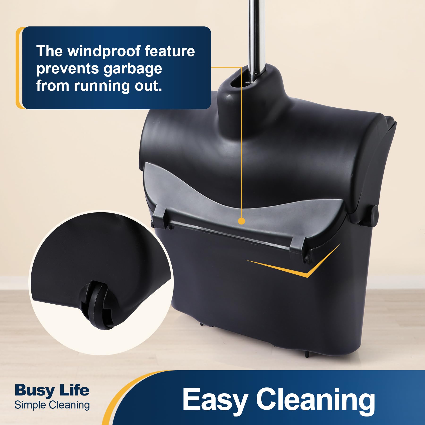 Commercial Dustpan with Wheels and Windproof Cover Indoor&Outdoor