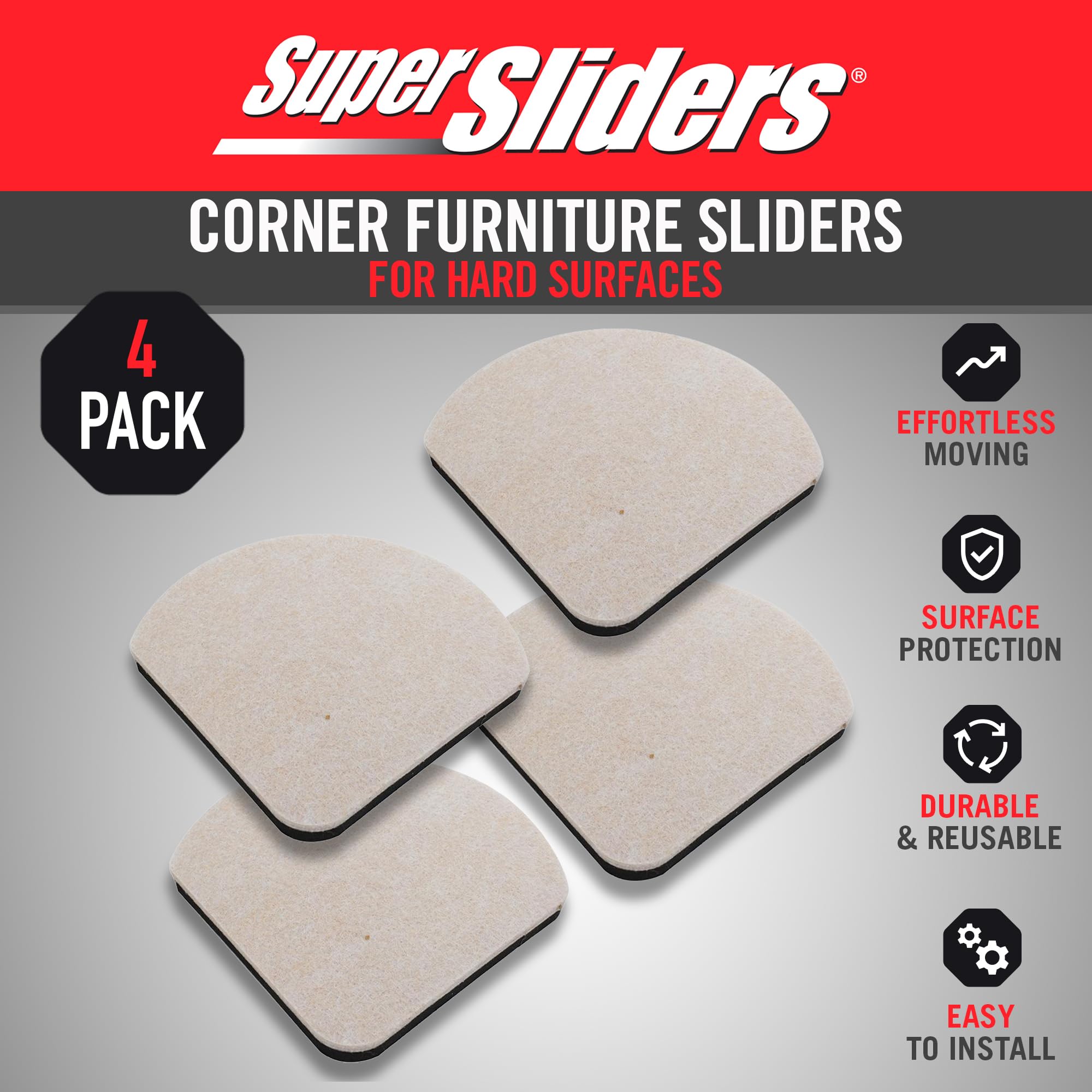 5" Slide & Hide Reusable Furniture Sliders for Hard Surfaces (4 Count)