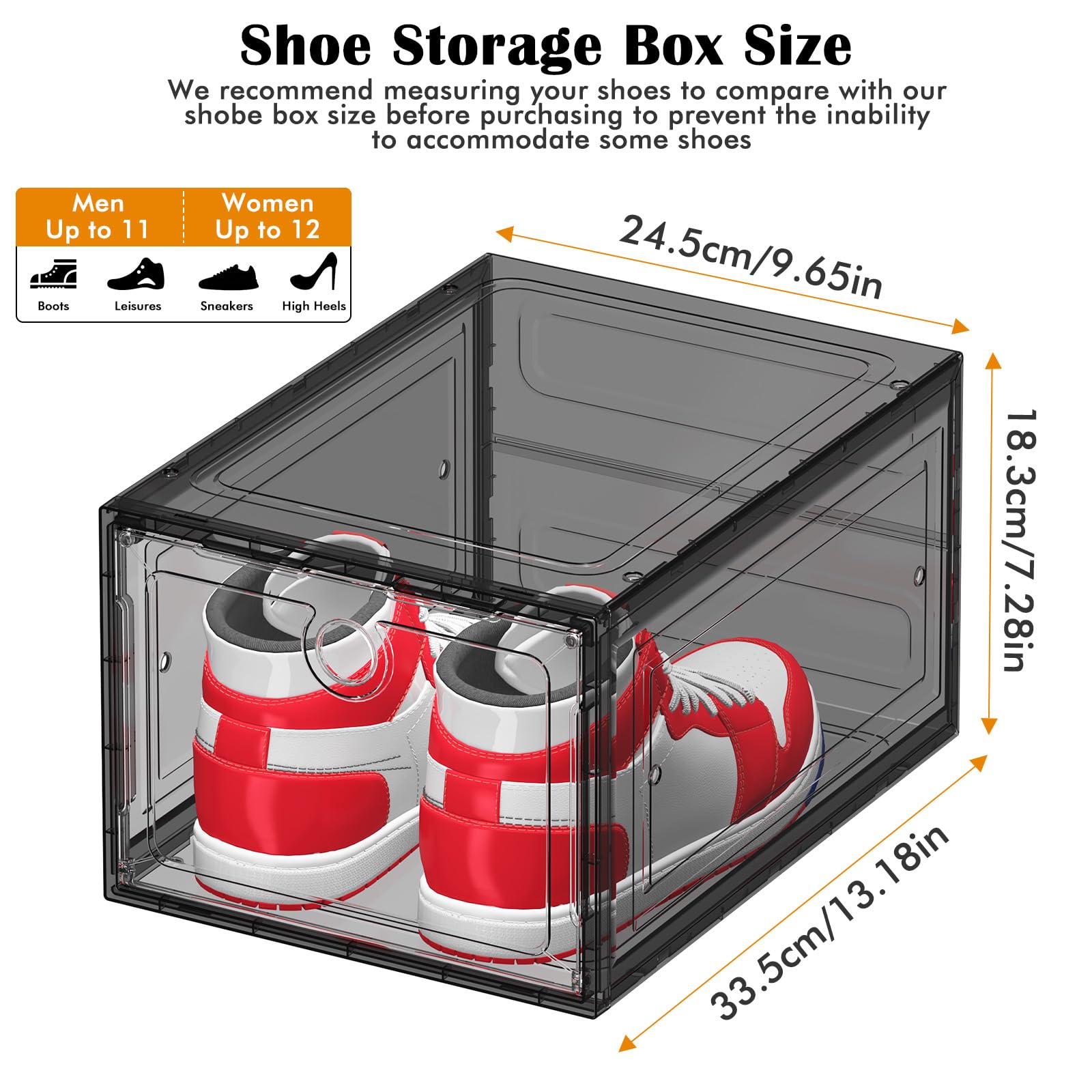 12 Pack Shoe Storage Boxes Clear Magnetic Stackable (12 Count)