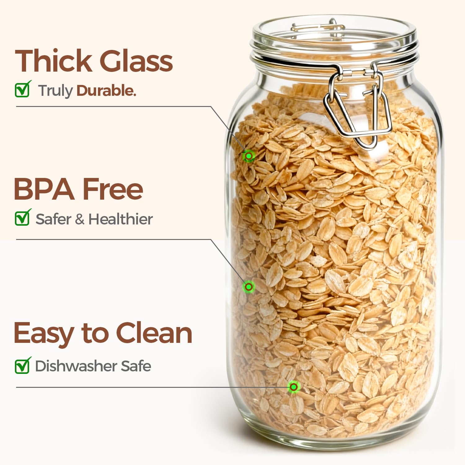 Large Glass Jars with Airtight Lids 71 oz 3 Pack Pantry Organization (3 Count)